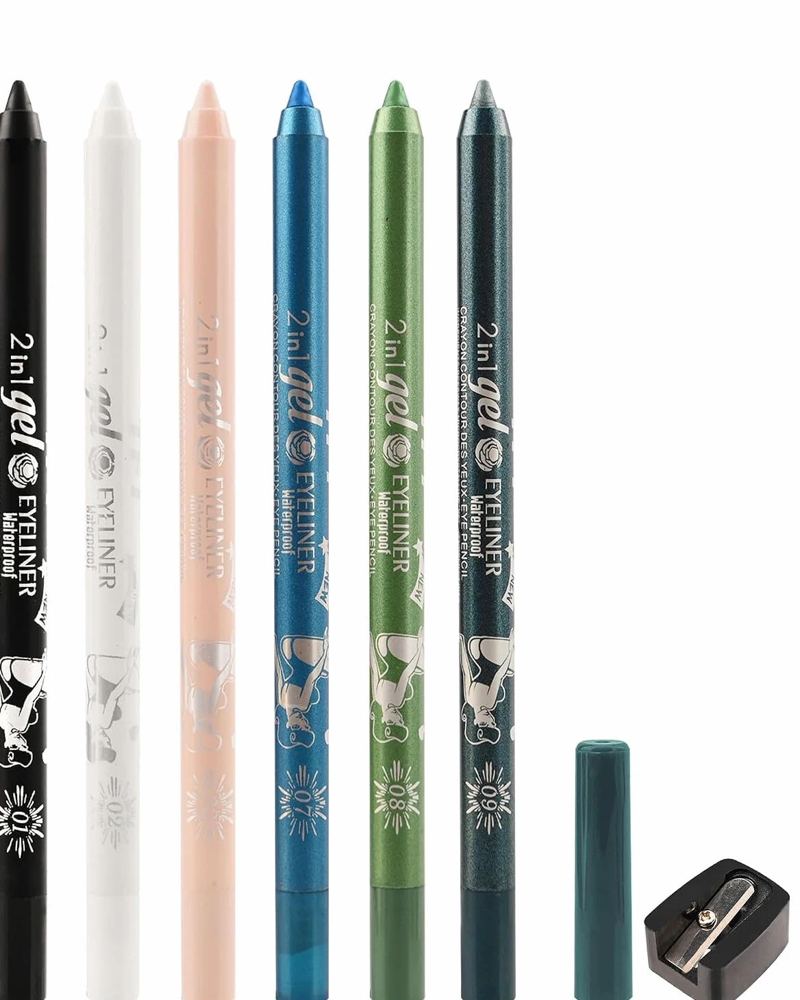 Colorato Gel eyeliner matite penna set, 6 pezzi Eyeliner impermeabile Labbra Liner Ombra d'occhio Matite sopracciglia Pen Eye Makeup ﻿ (01#+02#+03#+05#+06#+07#)