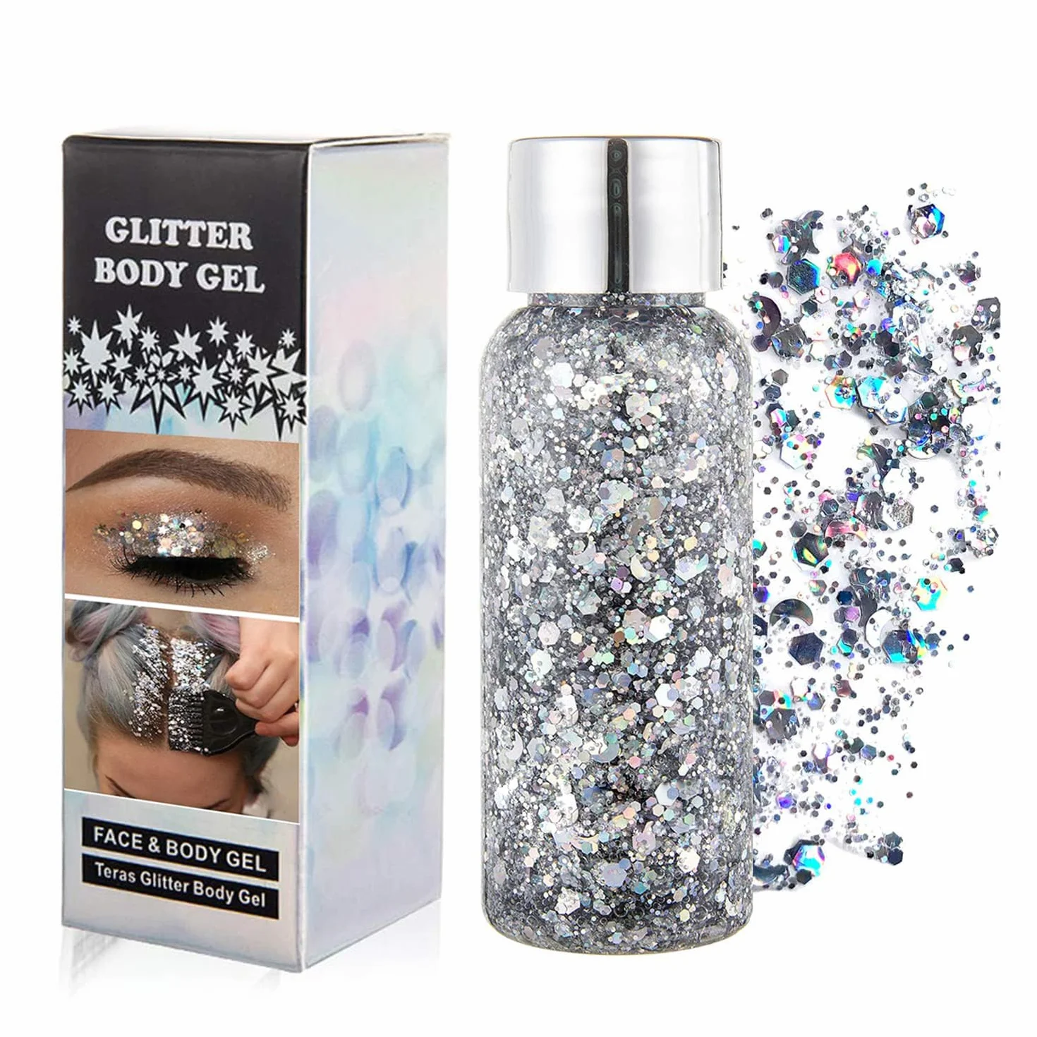 Glitter Body Gel, con lustrini, per festival, prodotto cosmetico per viso, capelli, unghie; trucco di lunga durata, sfavillante, 30 g