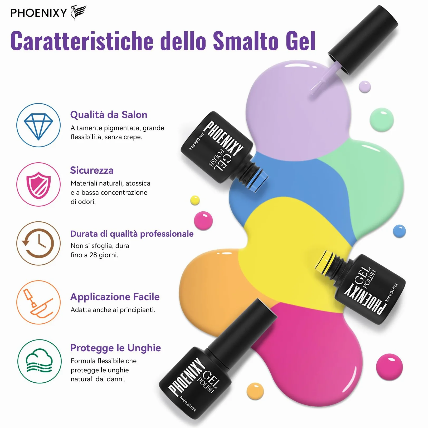 PHOENIXY 66Pz Kit Unghie Gel Completocon Lampada UV e Fresa | 45 Colori Smalto Semipermanente Unghie, kit semipermanente unghie con 4 Top Coats Regalo per Donne