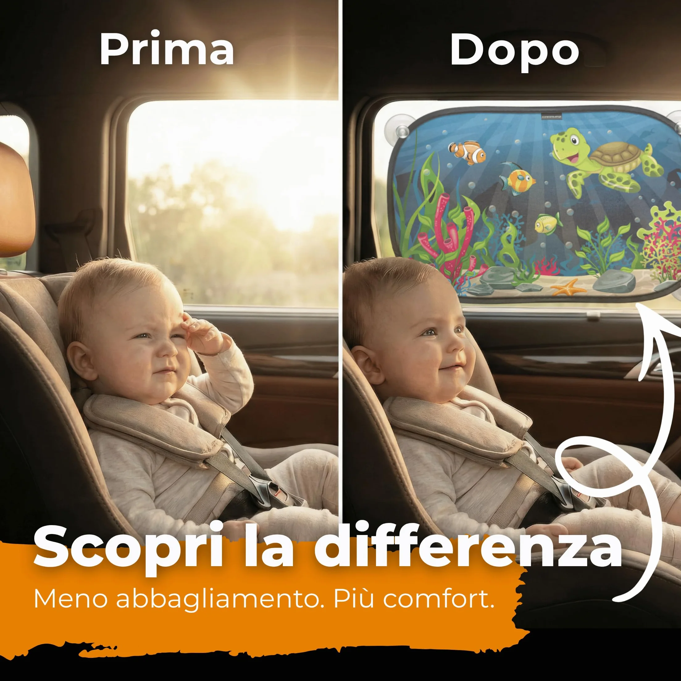 Tendine parasole bambini UV protezione certificata 2 szt 51x31cm Design Tartaruga