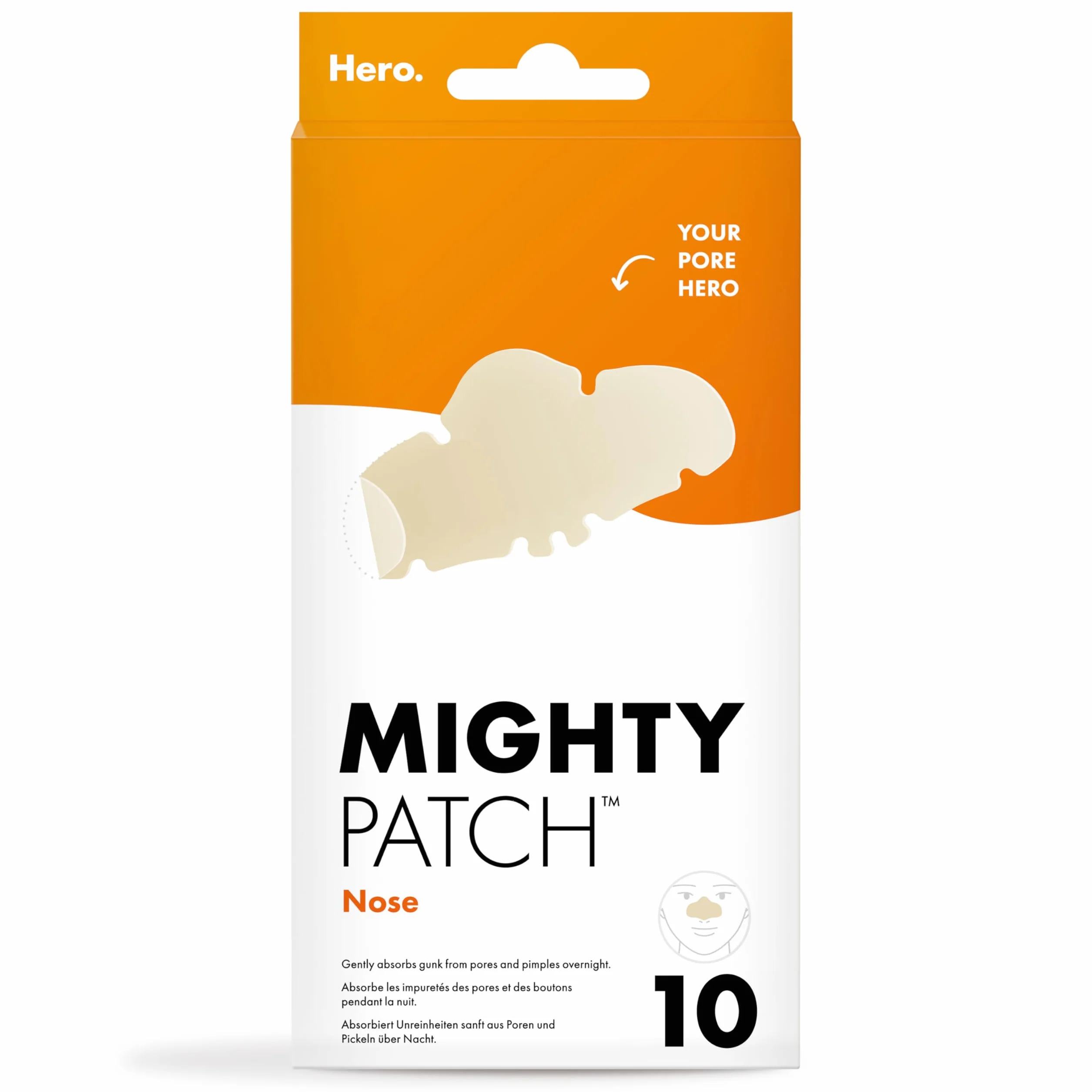 Hero Mighty Patch Nose: Cerotto anti-acne all'idrocolloide che assorbe le impurità dai pori e dai brufoli sul naso in 6 ore, confezione da 10 cerotti.