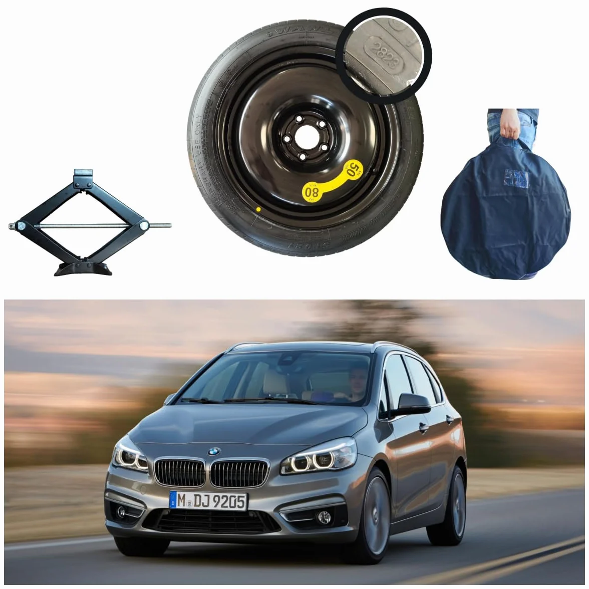 Kit Ruotino di Scorta 16" per BMW Serie 2 Active Tourer F45 z Cric, Chiave e Sacca