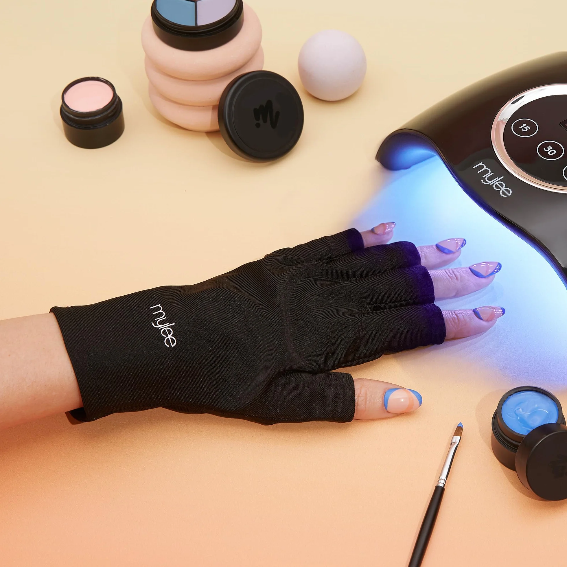 Mylee Guanti Protezione Raggi UV per Manicure Gel, 2x Guanti Neri Senza Dita per Smalto Semipermanente con Protezione UV UPF 50+, per Proteggere la Pelle Durante Manicure in Gel con Lampada per Unghie