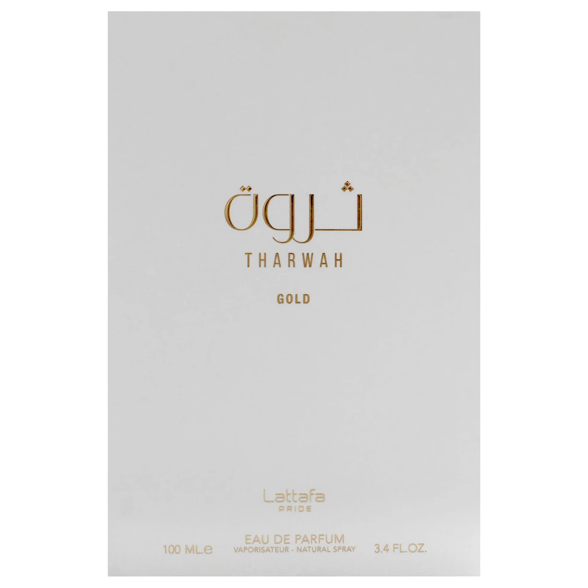 Lattafa Profumi Tharwah Gold for Unisex Eau de Parfum Spray, 3.4 Ounce