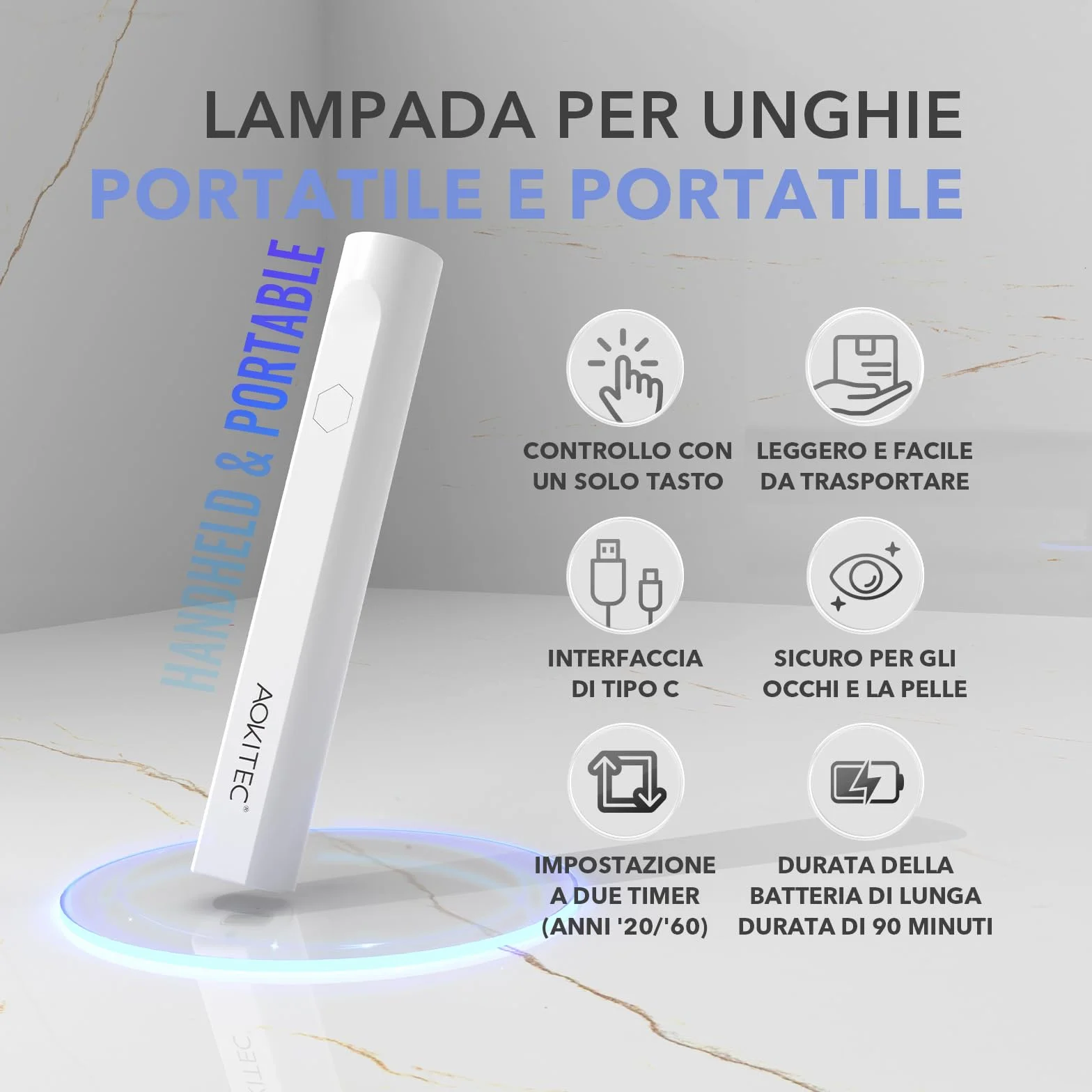 Aokitec Lampada UV LED Unghie, Lampada portatile per unghie, lampada semipermanente unghie, Unghie delle mani e dei piedi ad asciugatura rapida, Previene l'oscuramento della pelle intorno alle unghie