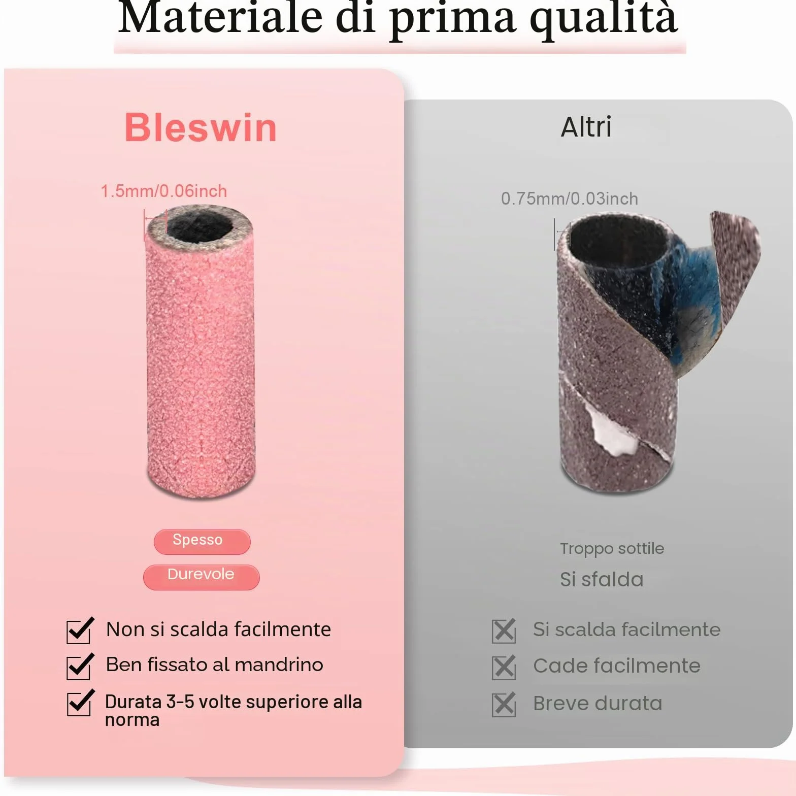 Bande abrasive piccole #180 Rosa 3 mm per unghie gel 100 pezzi
