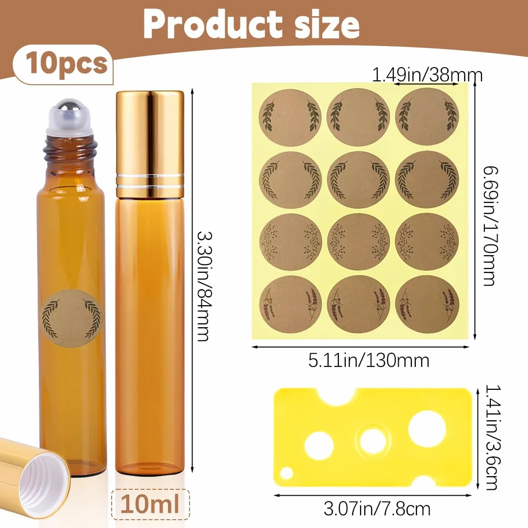 10 Ml Roll On Vuoto Per Oli Essenziali, 10 Pezzi Bottiglie Roll On Per Oli Essenziali, Boccette Vetro Con Sfera In Acciaio Inossidabile, Per Profumi, Oli Essenziali E Cosmetici