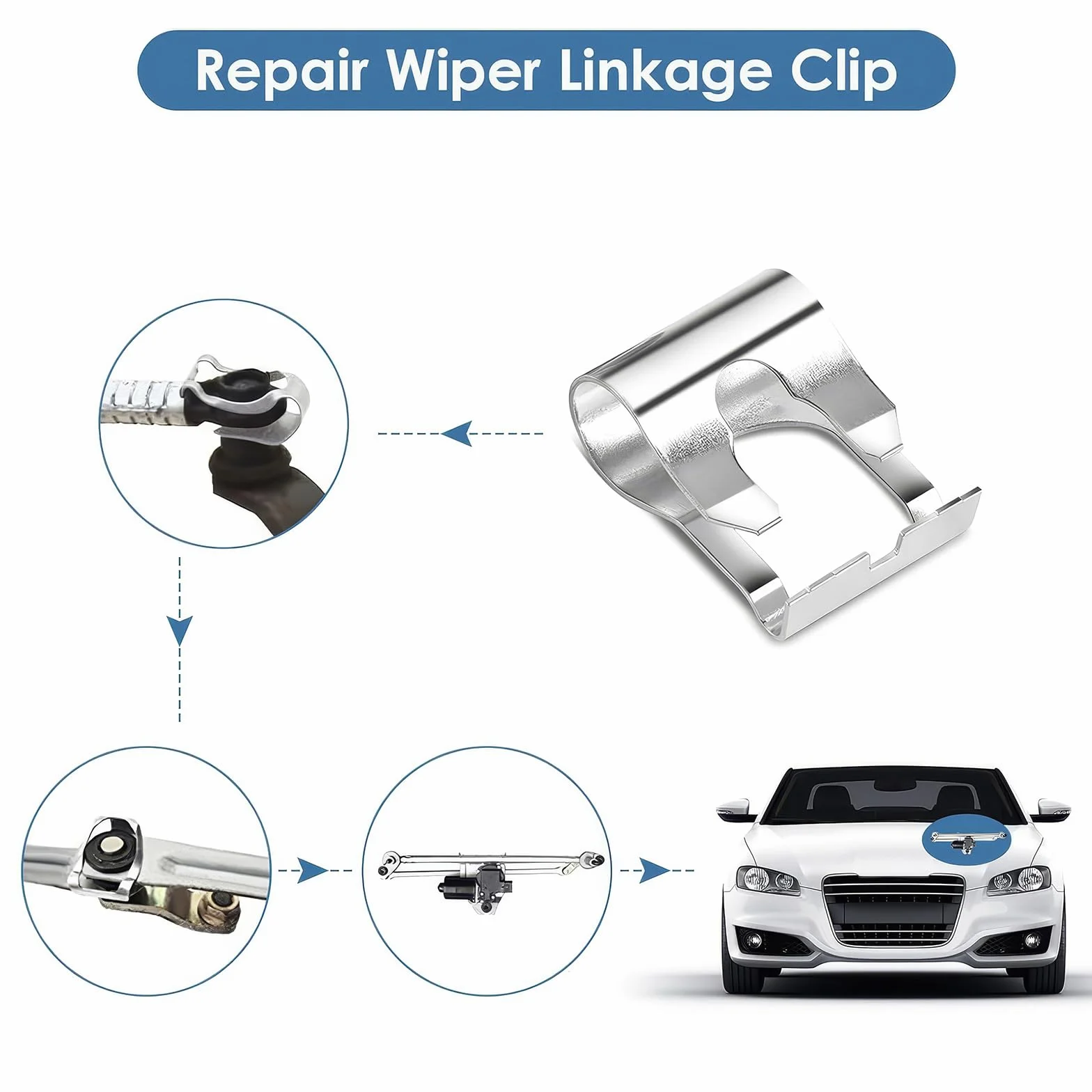Clip Tergicristallo Punto Ricambio Giunto Motorino Kit Riparazione Collegamento Argento 6 Pezzi