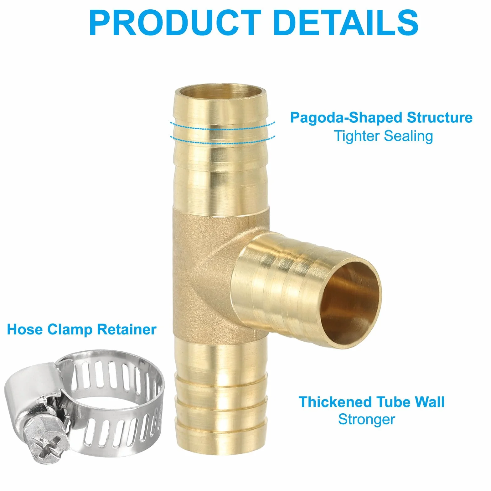 PATIKIL 5/8" Raccordi A T Di Ottone, 2 Pezzi Unioni A 3 Vie Con Barbette E Fascette Per Aria Acqua Gas