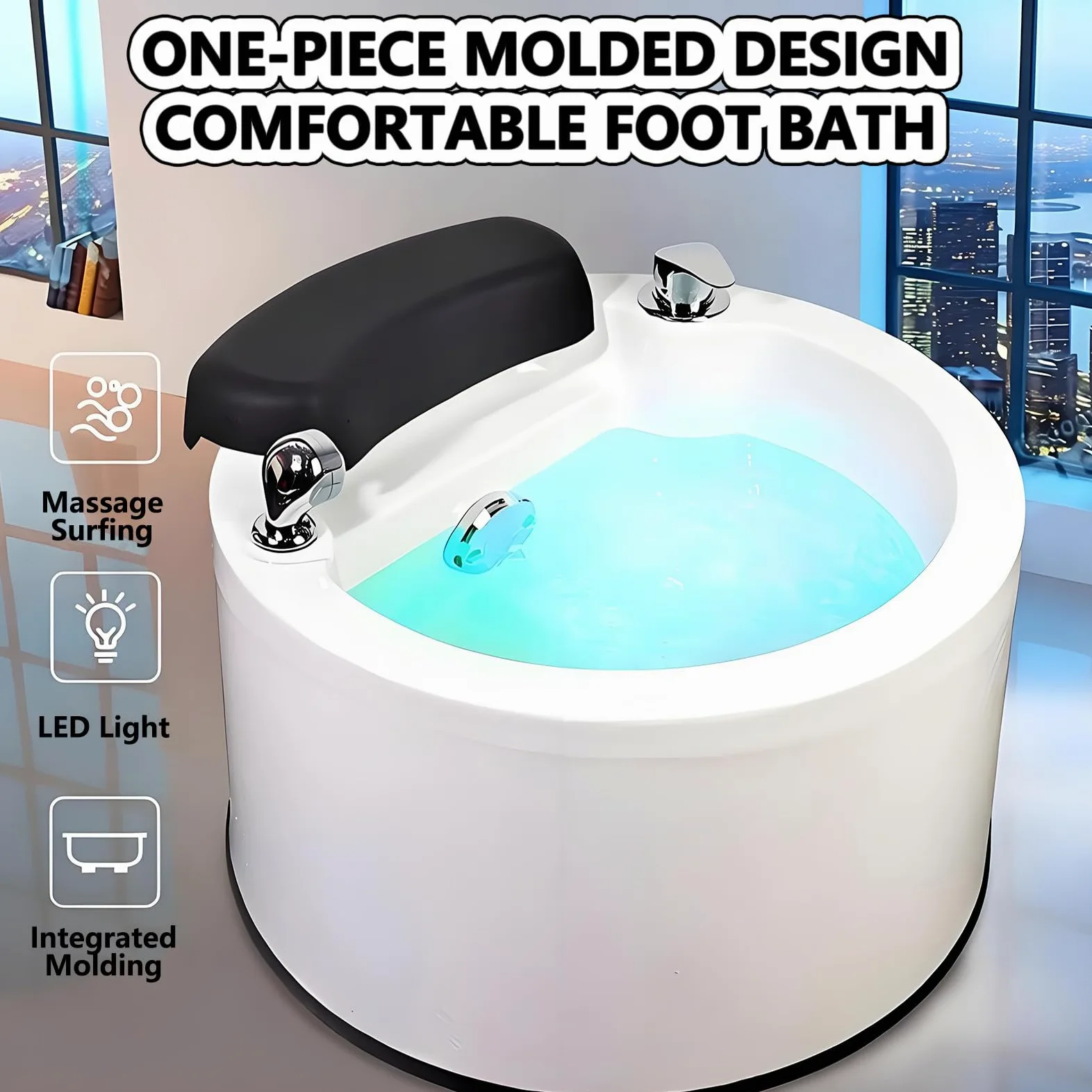Vasca da Bagno per Pediluvio in Acrilico, Vaschetta per Pedicure e Spa Plantare, con Funzione Idromassaggio e Luci Colorate, Temperatura dell'Acqua Regolabile (Calda/Fredda)