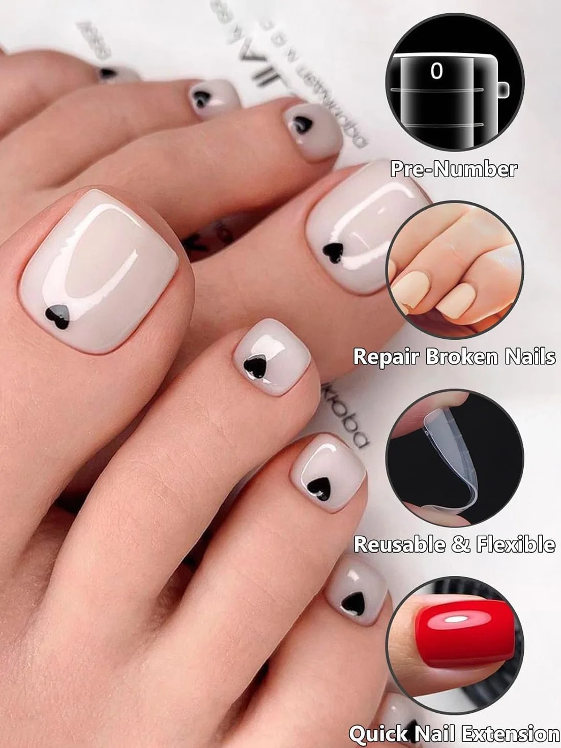TOROKOM Unghie Finte Nail System Dual ToeNail Form 120 PCS Matte Riutilizzabili Pedi Dual Form Kit Lunghe Quadrate Acrilico Tips
