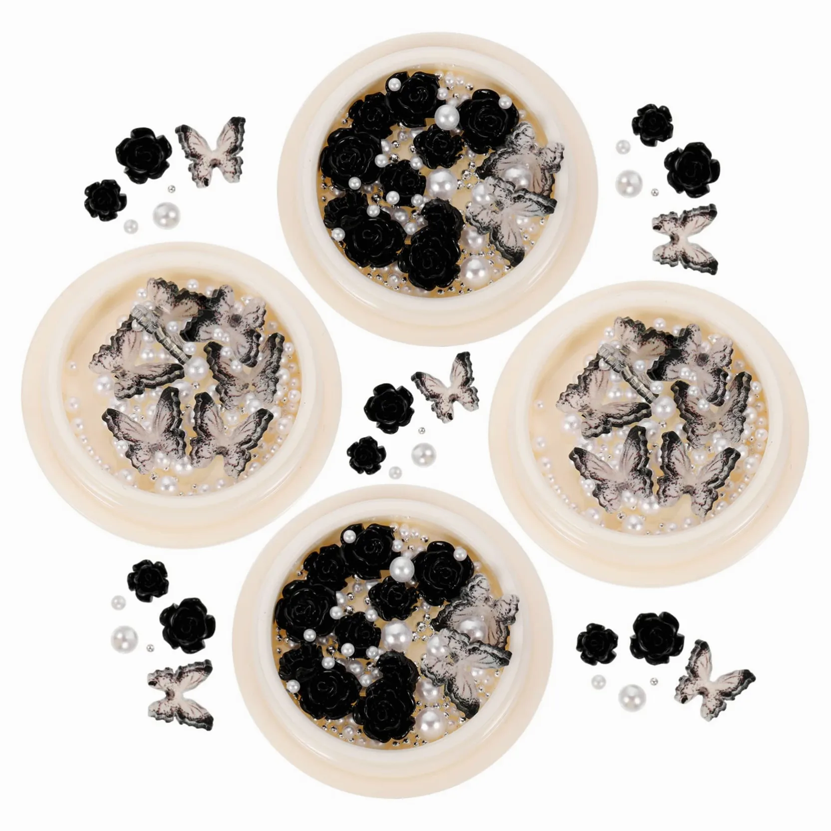 SHERCHPRY 5 Set Shinestone Di Nera Strass Ciondoli Per Unghie Decorazioni Unghie Shinestones Di Nail Art Gemme E Gioielli Incantesimi Unghie Di Rinestone Di Fiori Resina 4 Scatole*5