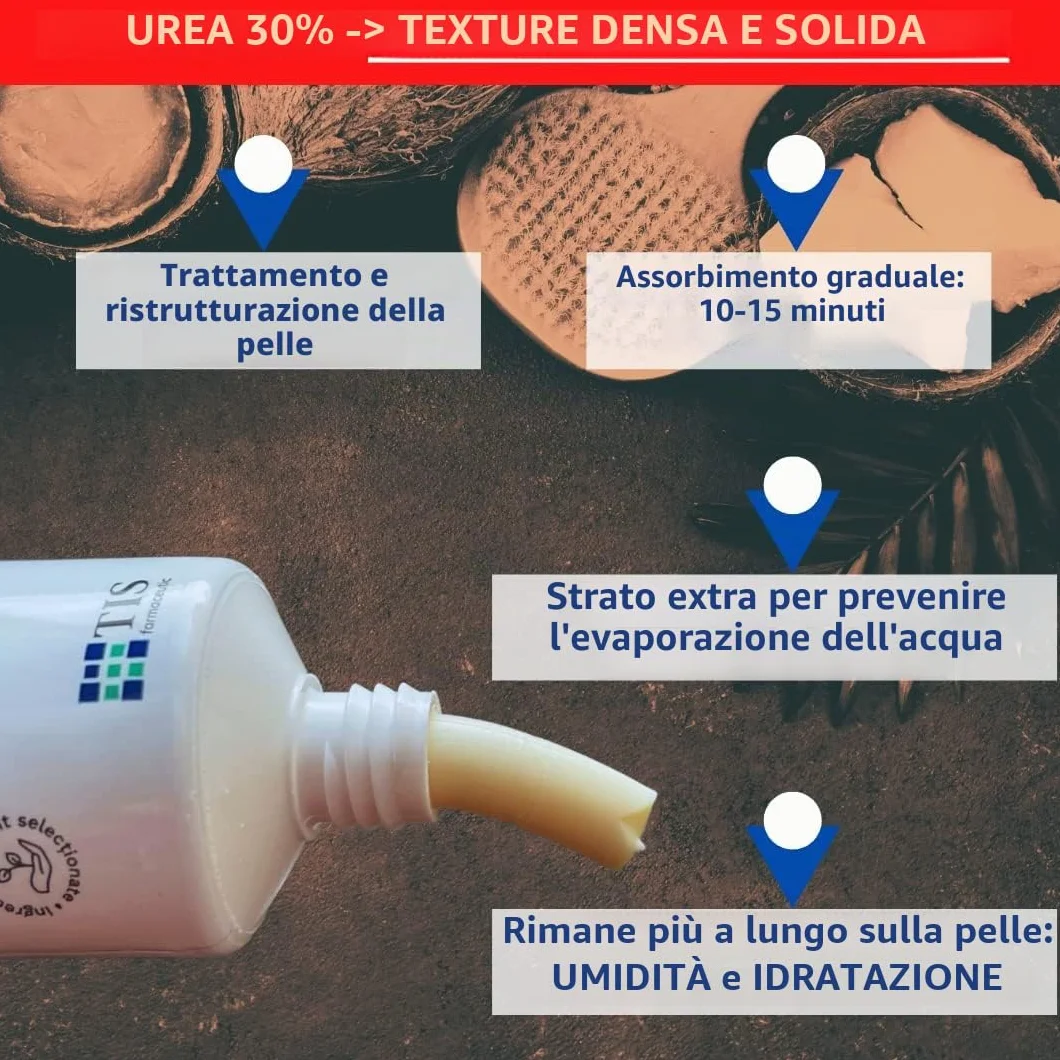 TIS Crema con urea 30% per cicatrici eczemi psoriasi con acido lattico e alfaidrossiacidi