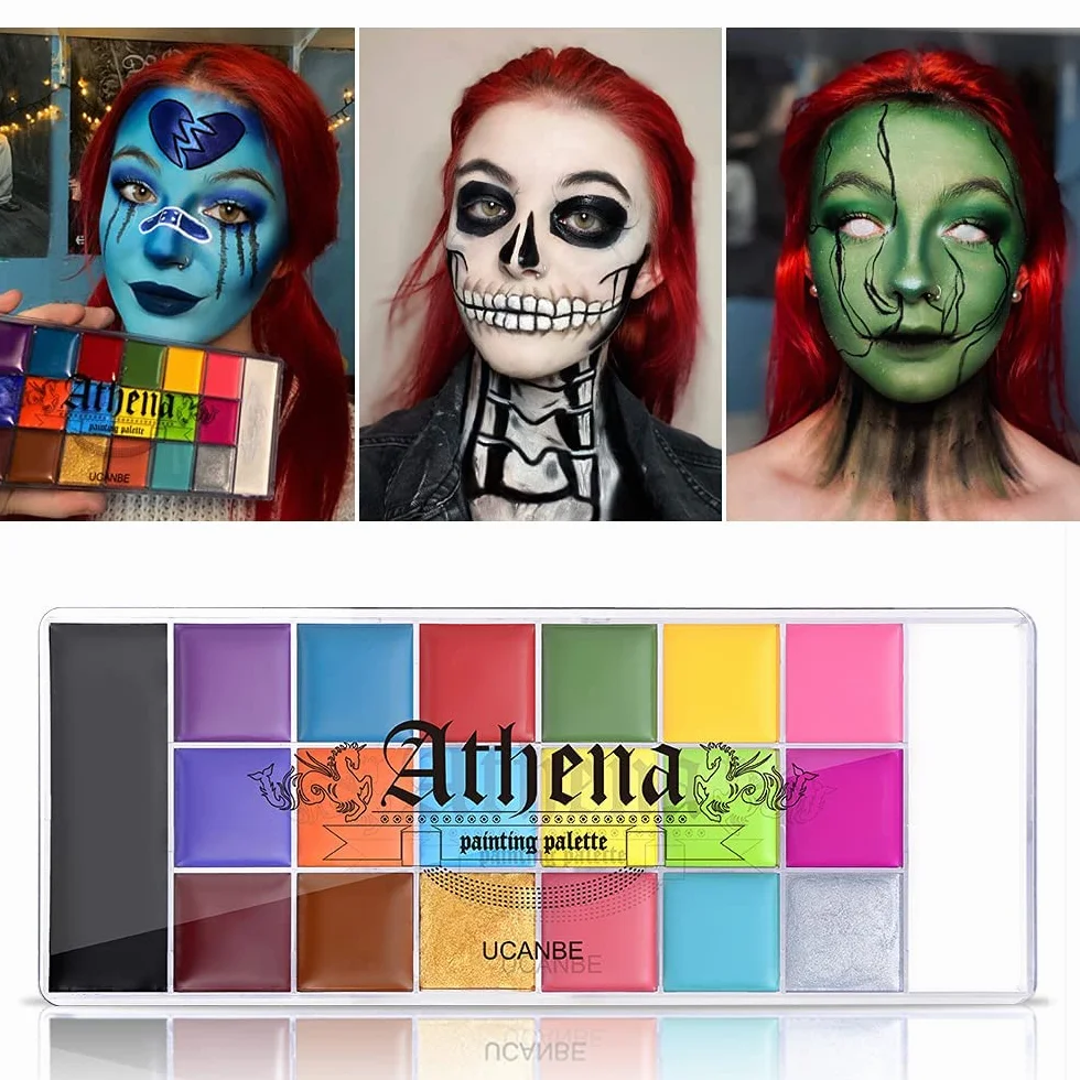 UCANBE Pittura per Viso 20 Colori con Pennelli,Body Painting Colori per Trucco Halloween Durevole,Colori per Pancia Gravidanza,Trucco Teatrale,Effetti Speciali