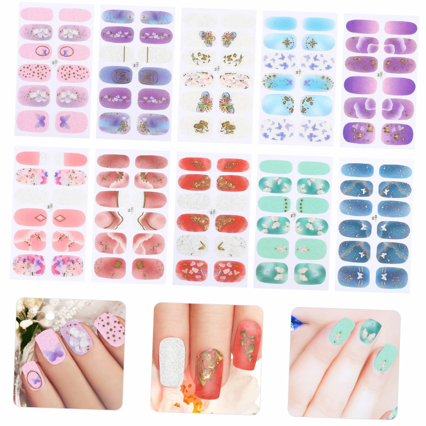 Healeved 5sets Adesivi Per Unghie Design Decorazioni Per Unghie Facili Applicare e Resistenti All Per Manicure Te