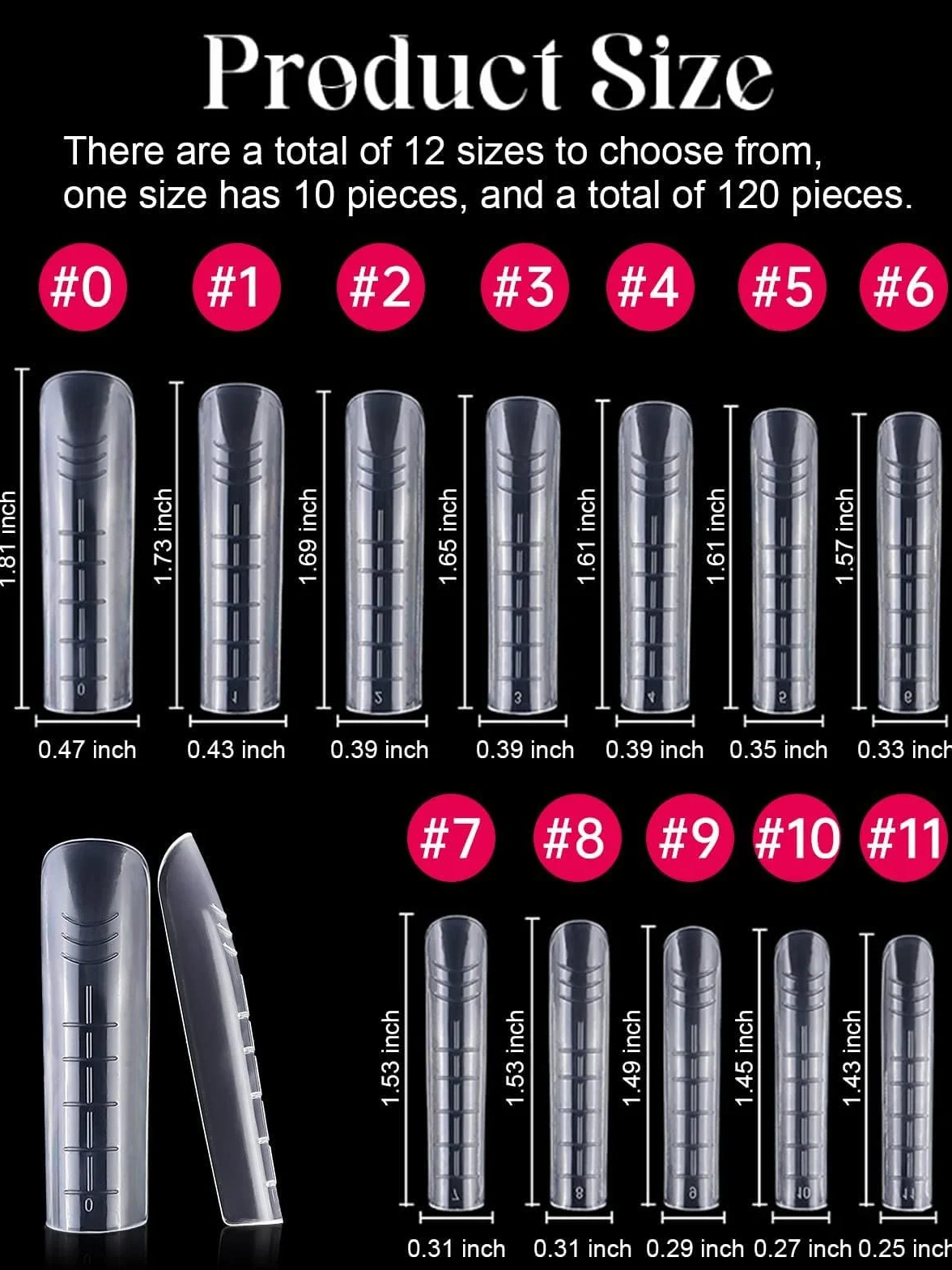 EBANKU Faux Ongles Capsule Ongles Acrylique,120PCS Unghie copertura completa Punte per Unghie in Acrilico Strumenti per l'estensione delle Unghie Forme per Unghie per Nail Aart, con Scala Graduata