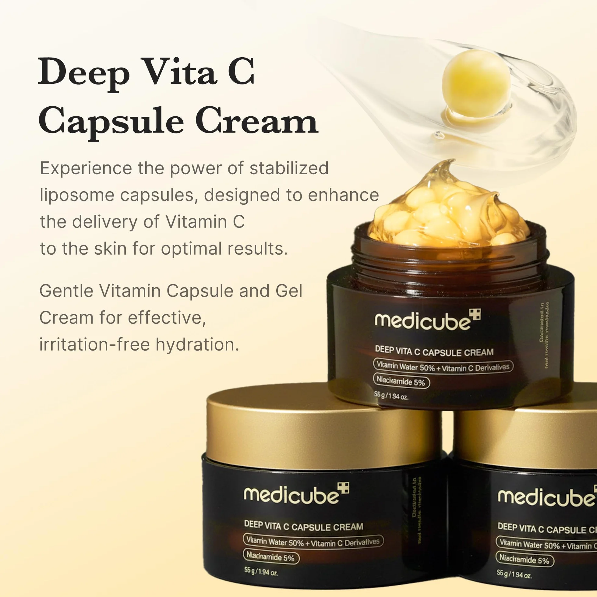 medicube Crema Idratante Viso Deep Vitamin C Golden Capsule Liposomi Rughe Skin Radiance Gel Trasparente 1,94 Oz