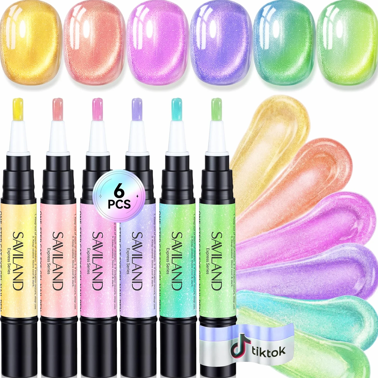 SAVILAND One Step - Set di smalti gel per unghie, 6 colori, occhi di gatto, set di smalti gel 3 in 1, con base colore e gel top coat, incluso magnete per unghie per una manicure rapida con effetto