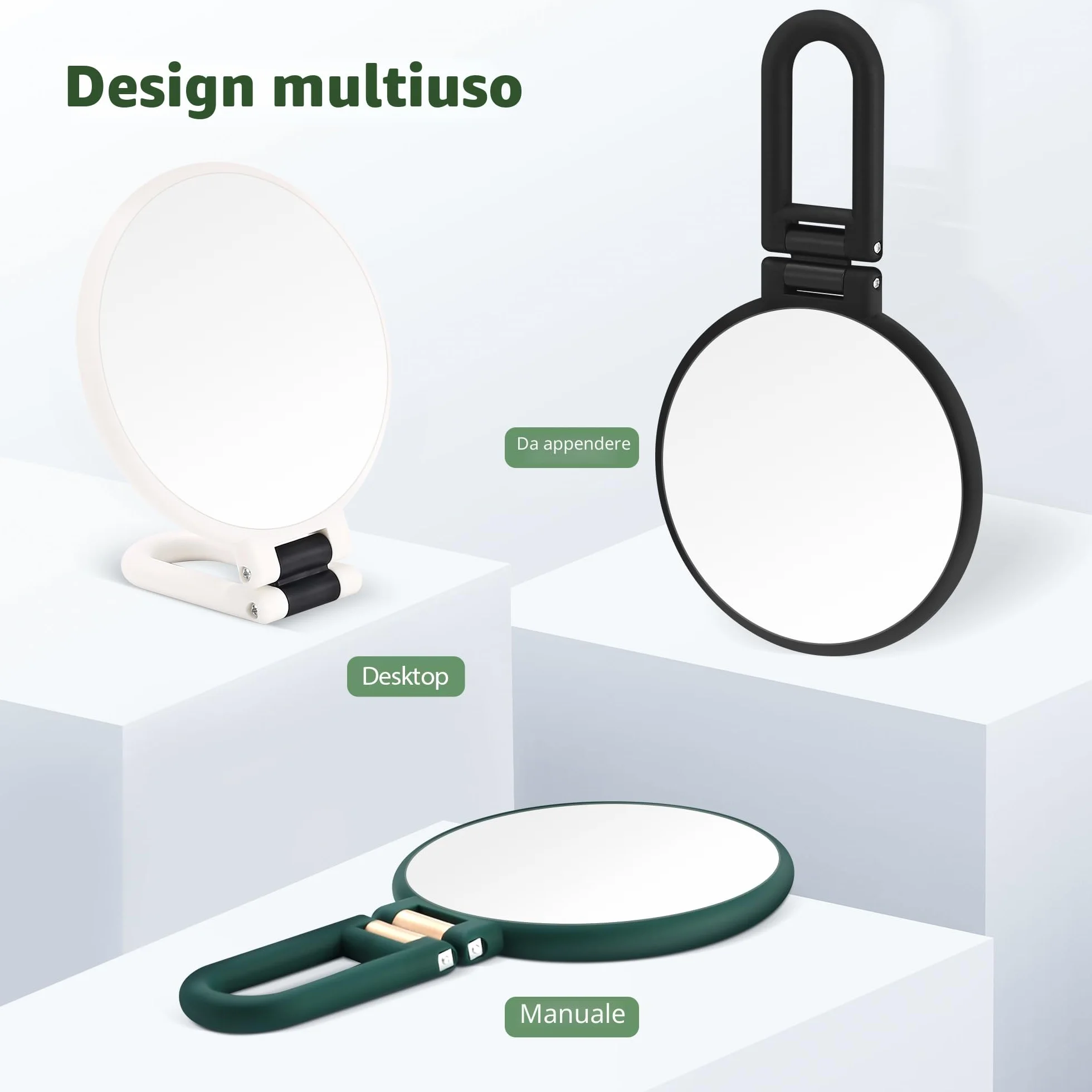 MIYADIVA Specchio ingranditore portatile doppio lato 30X/1X manico regolabile 360° verde