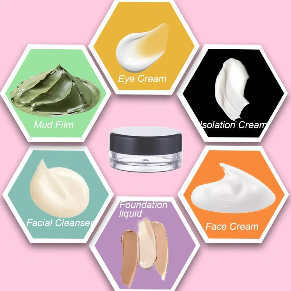 Aeuezxx Contenitori Vuoti Trasparenti, 10 Pcs Contenitori per Crema 10 Pcs Mini Spatola, Contenitori per Cosmetici, Contenitori per Campioni da Viaggio, Spatola per Trucco, Maschera Spatola