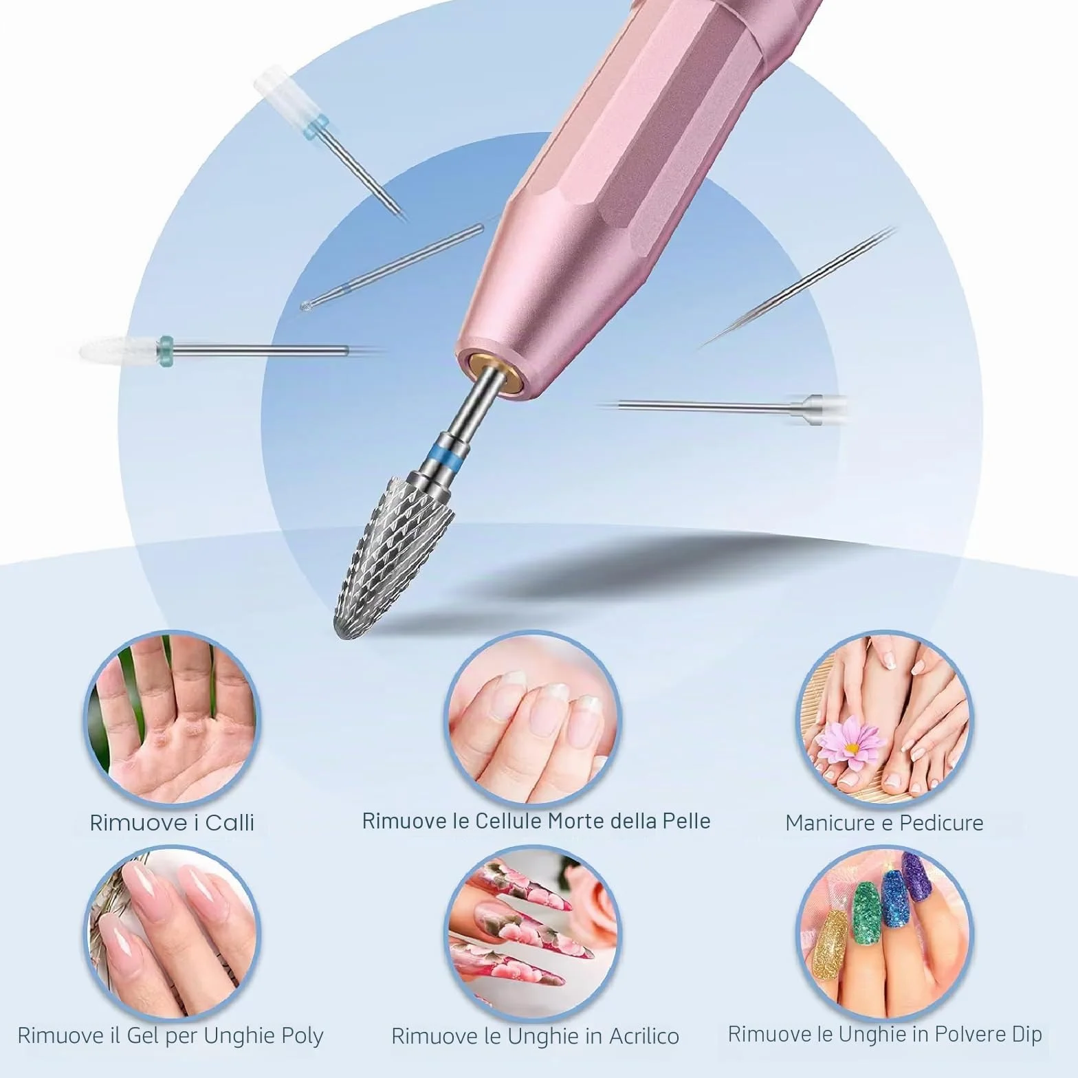 Set 13 punte da trapano per unghie carburo tungsteno ceramica diamantate 3/32 manicure pedicure
