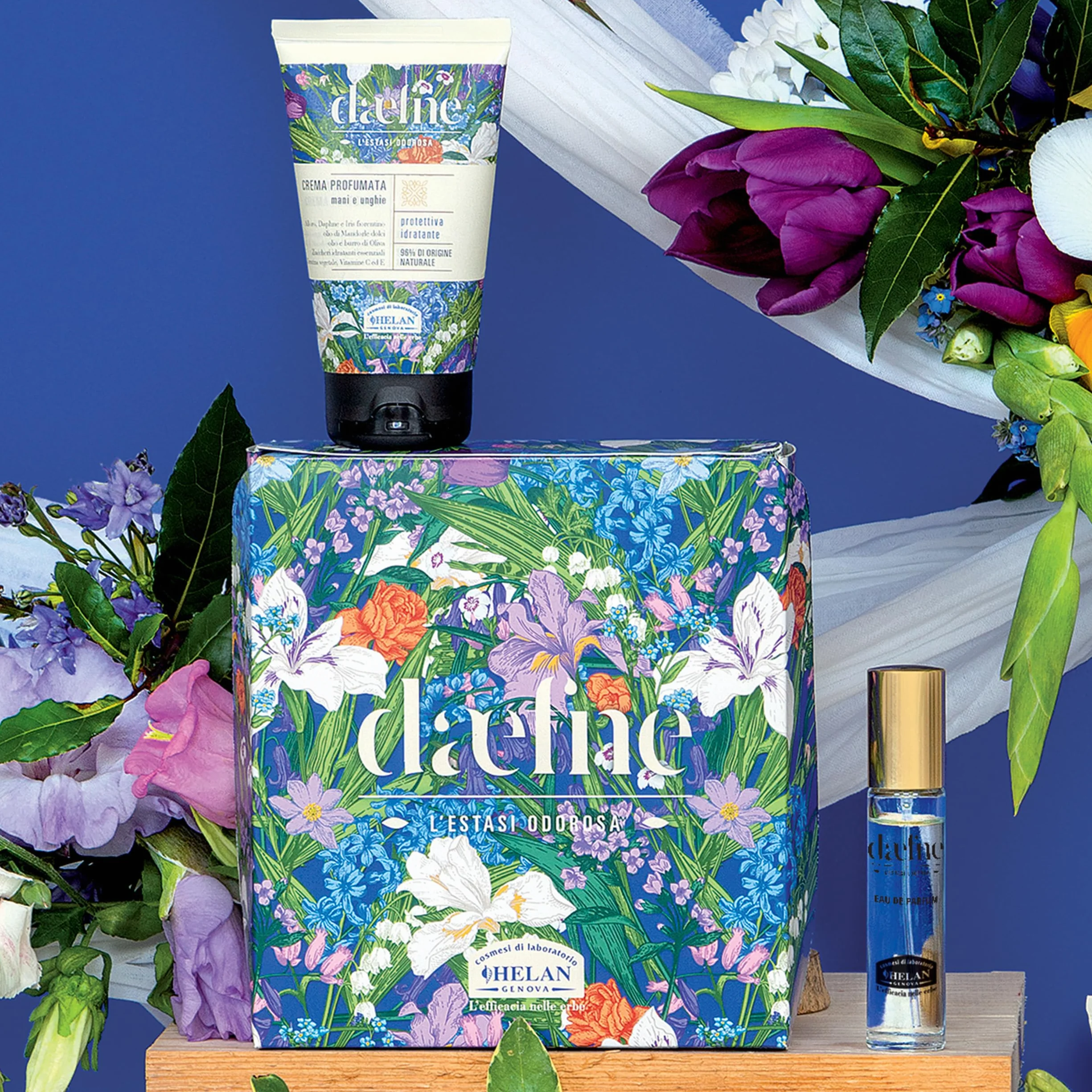 Helan Daefne - Cofanetto Regalo Donna con Profumo Donna Fiorito 10ml + Crema Mani Secche e Screpolate con Vitamina C e E Rivitalizzante Unghie 50ml, Idee e Regali per Lei Beauty Naturale Made in Italy