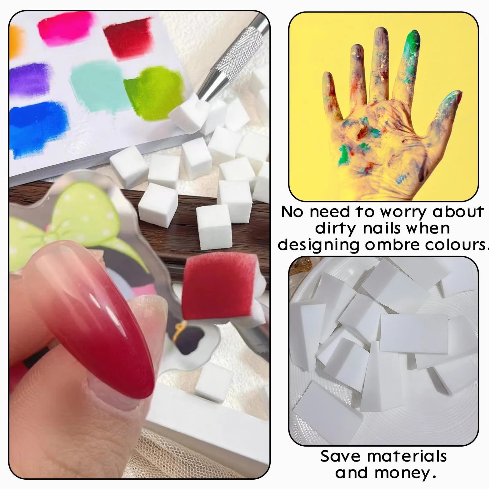 Set Nail Art Spugna 100 Pezzi con Pinza Metallica, Pennelli per Unghie Ombre Design
