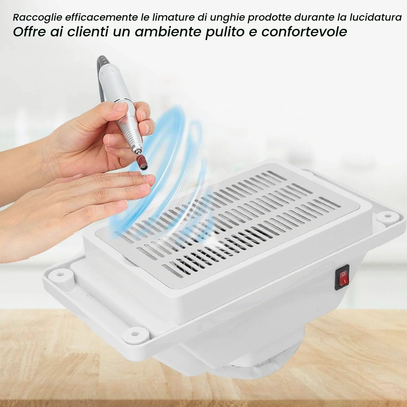 6W Aspirapolvere per unghie da tavolo silenzioso Strumento per pedicure per manicure Dispositivo per collettore di polveri per unghie con ventola per salone per unghie professionale Bianco(EU)