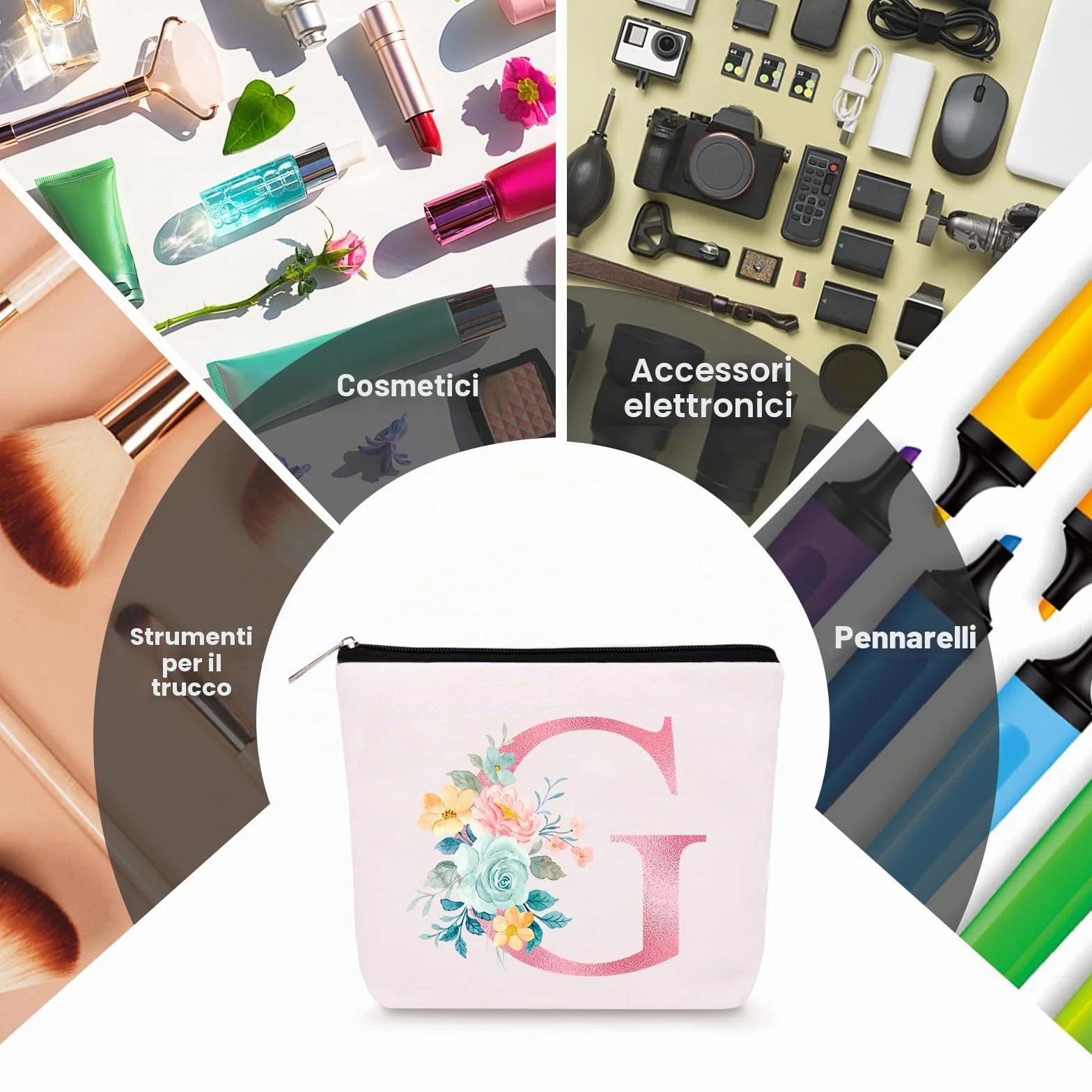 Bingtoo Borsa per il trucco personalizzata con iniziale per donna Pochette Regalo compleanno Natale