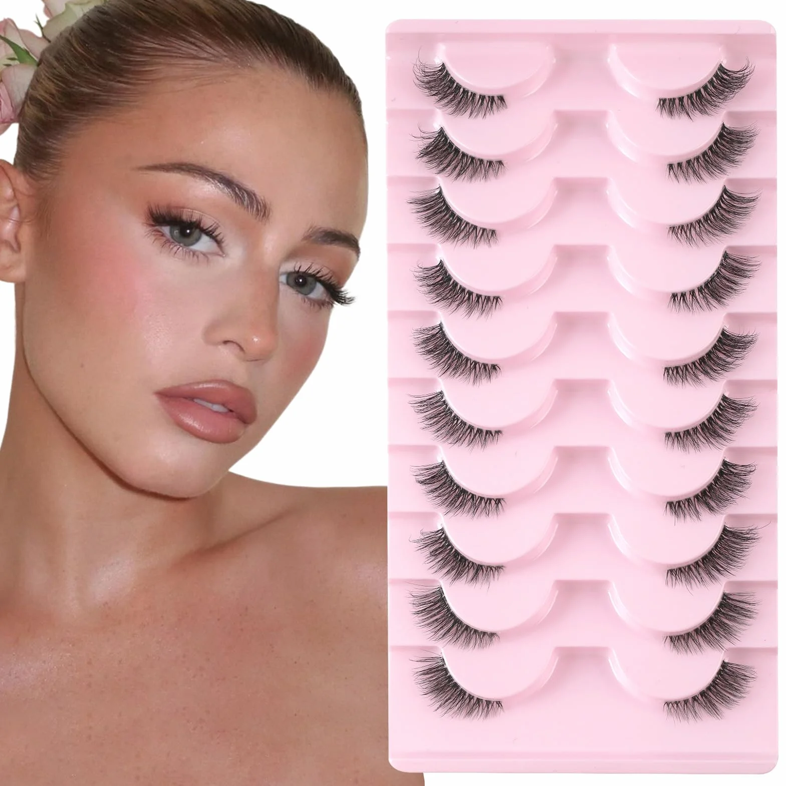 Sixstarhair Mezze Ciglia Finte 10 Paia Half Lashes Cat Eye 3D Cancella Banda Trasparente Ciglia Finte Naturali Fake Eyelashes 3/4 Riutilizzabile Corner Lashes