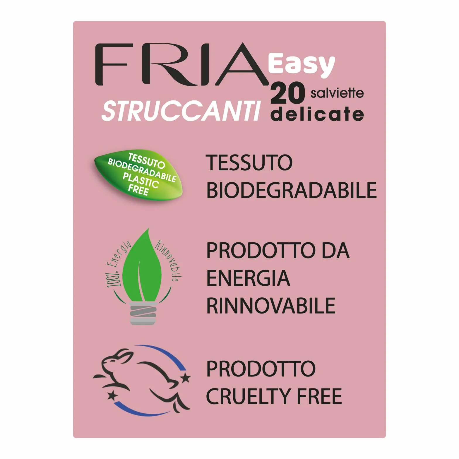 Fria Easy Salviette Struccanti, con Estratti di Melissa e Magnolia ad Effetto Idratante e Addolcente sulla Pelle, Dermatologicamente Testate, Confezione da 20 Salviette