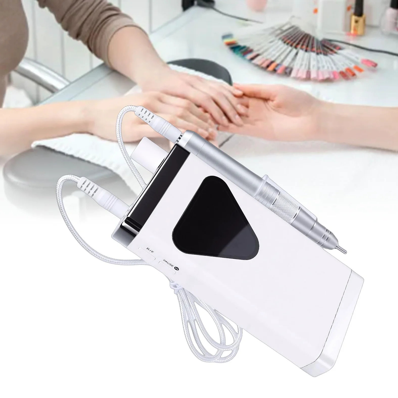 Pongnas [Smerigliatrice per Unghie] Trapano per Unghie Portatile Ricaricabile, Batteria a Lunga Durata, 45000 Giri/min (WHITE)