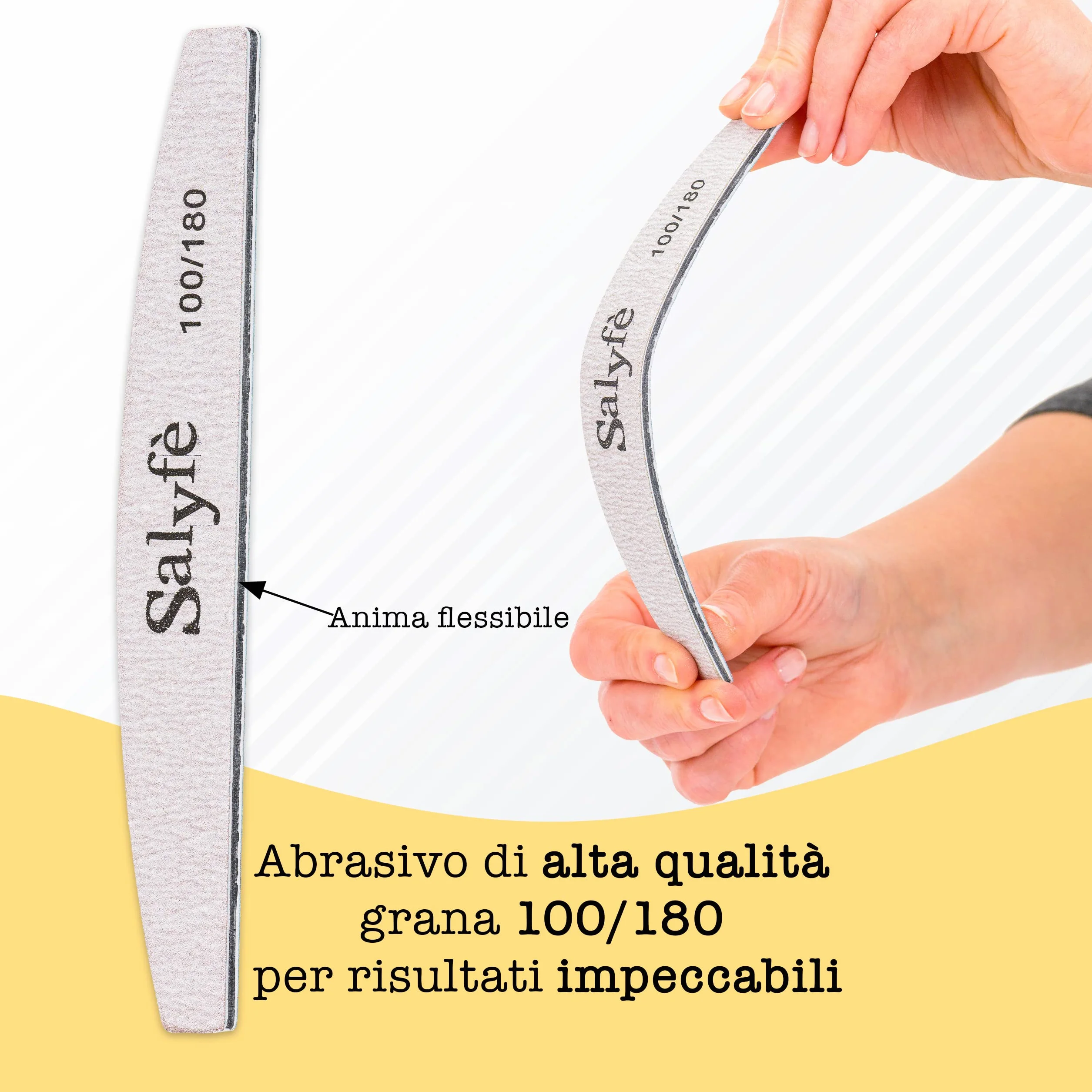 Lime Unghie Salyfè | Lima Unghie Professionale | Lavabile | Mezza Luna | Per Ricostruzione Unghie Nail Art | Grigio