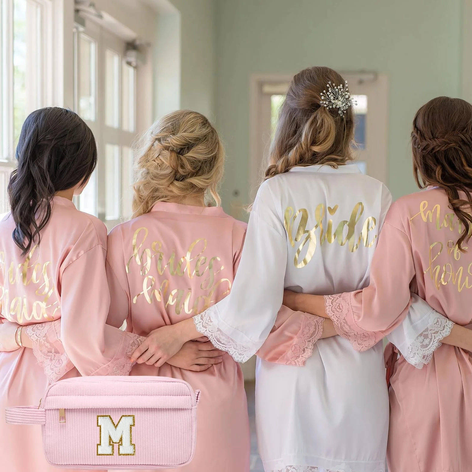 Personalizzata Iniziale Borsa per Cosmetici per Donna, Pochette Trucchi Viaggio con Tasca Interna, Trousse Trucchi Organizer Cosmetici Rosa