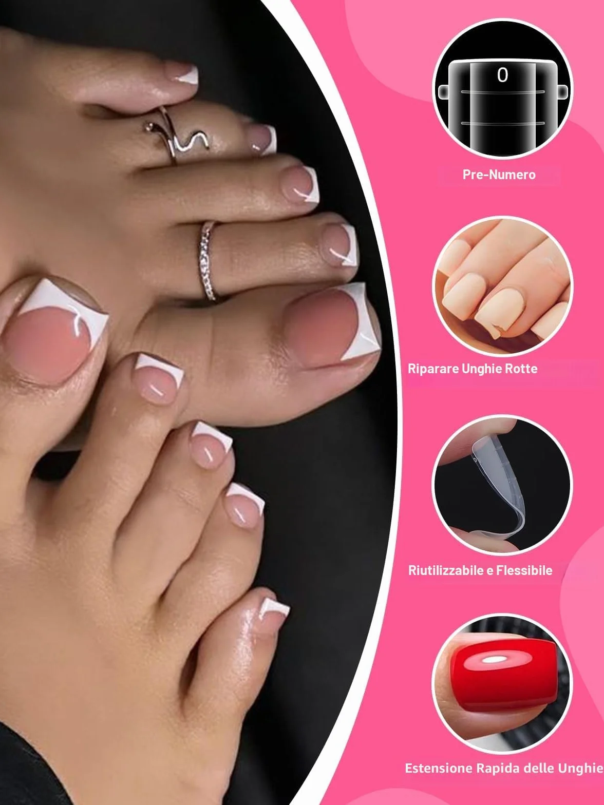 EBANKU 120 PCS Unghie Finte Nail System Dual ToeNail Form, Riutilizzabili Pedi Dual Form Kit Lunghe Quadrate Nail Form Acrilico Tips Unghie con Scala Graduata per Unghie Strumenti