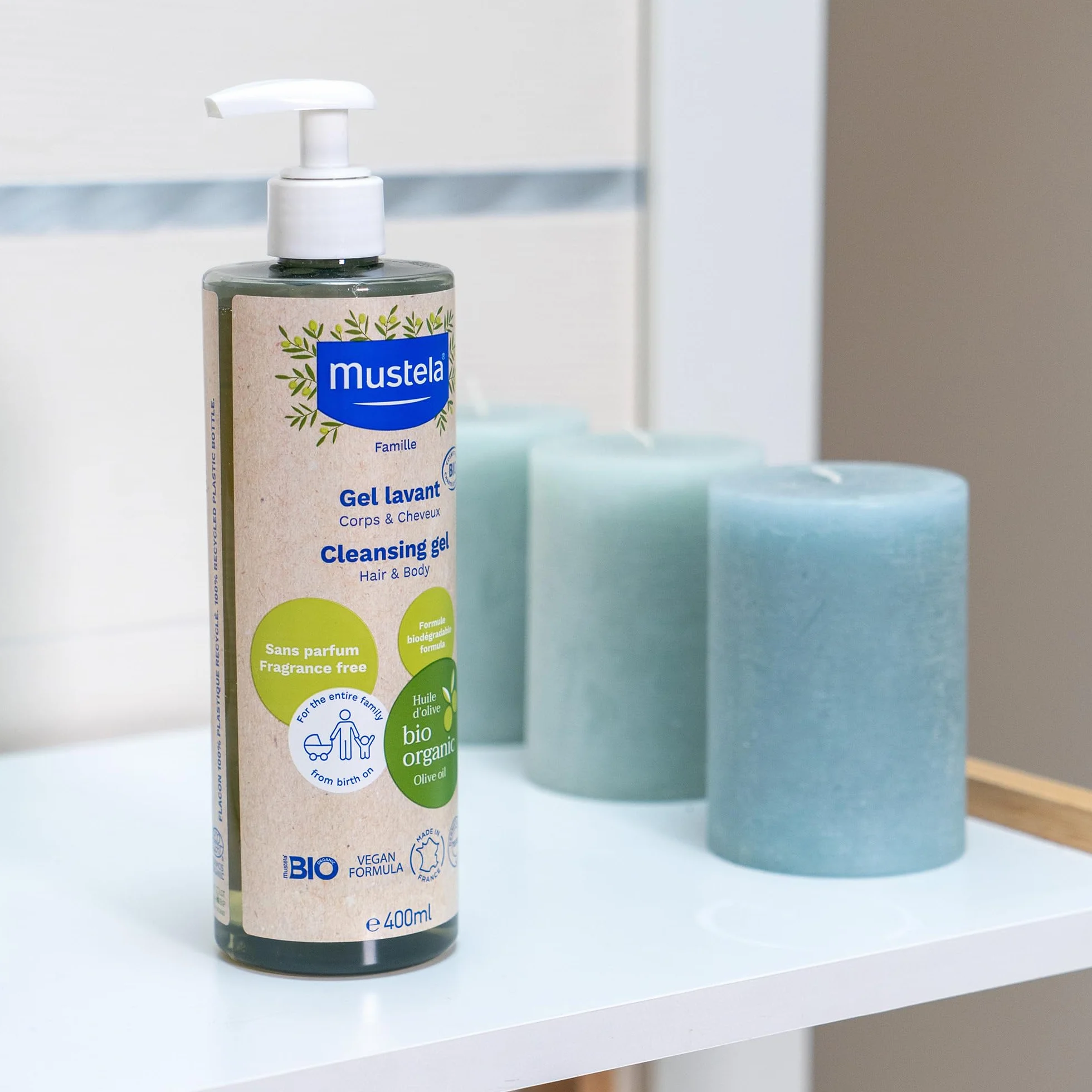 Mustela Gel Detergente Bio Vegano Olio di Oliva Aloe Vera Glicerina Corpo Capelli Neonati 400ml