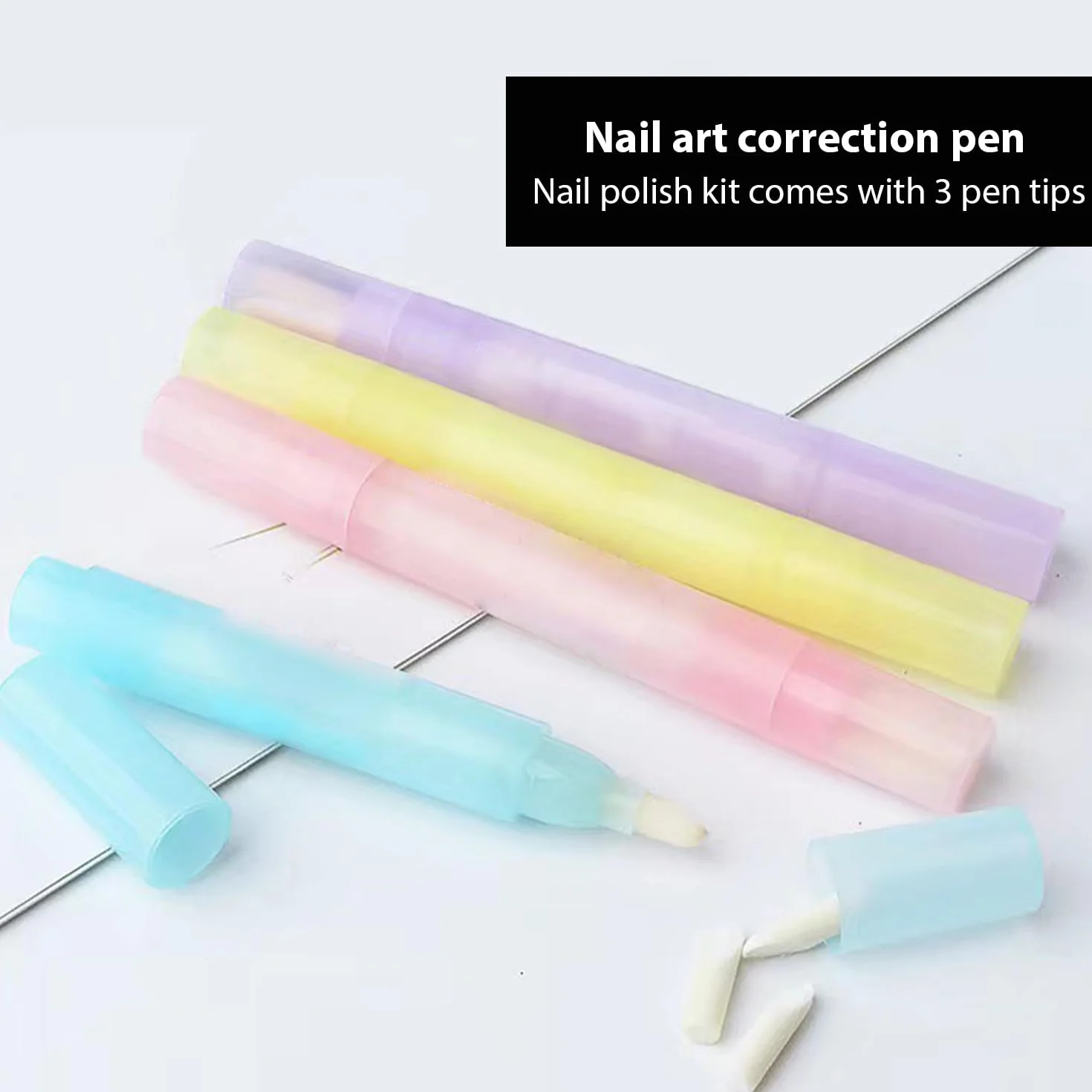 Confezione da 4 penne di correzione per unghie, 12 punte di ricambio, penna di correzione per nail art
