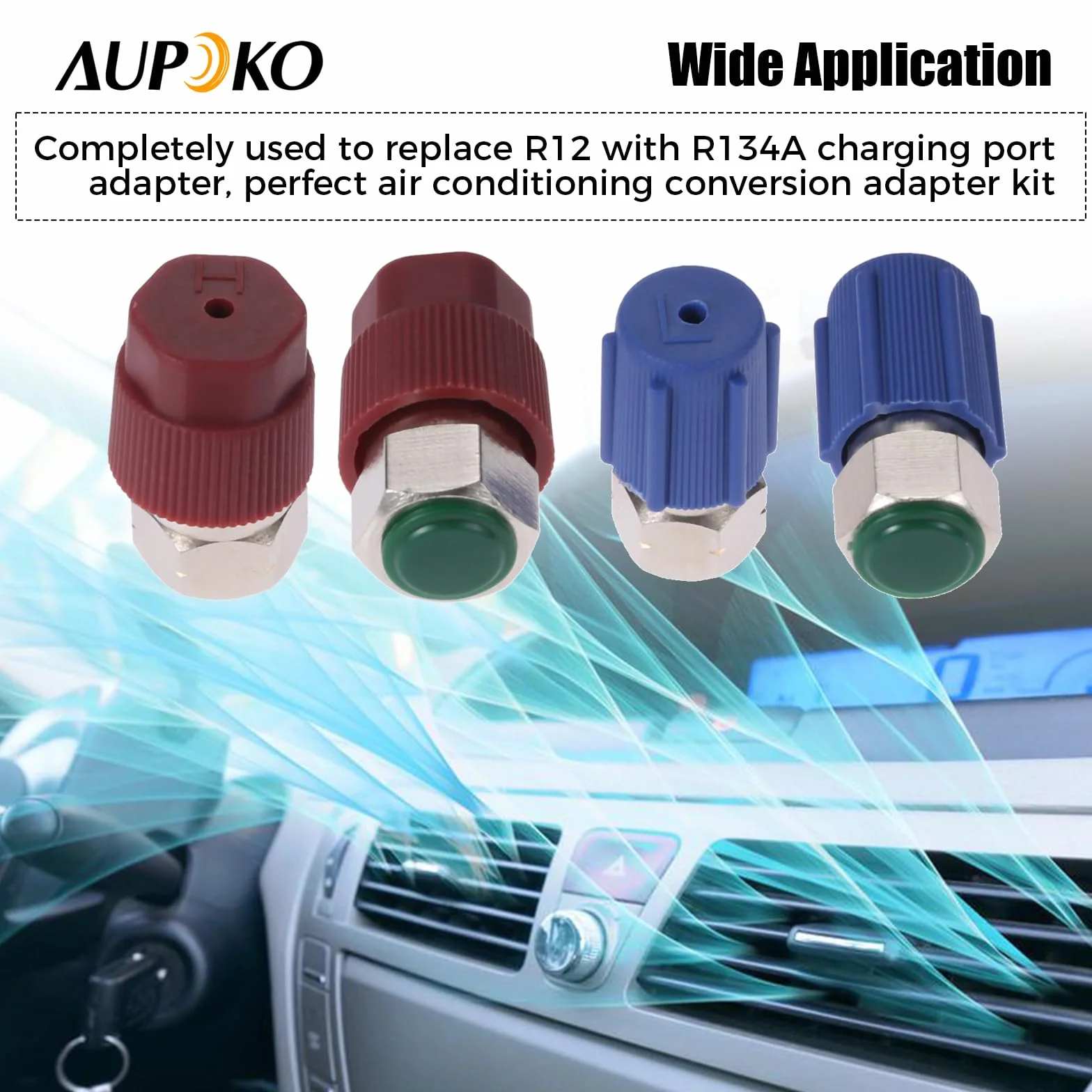 Aupoko Kit Adattatore Conversione R12 R22 a R134A, Set 2 Valvole Alta/Bassa 1/4" SAE 7/16"-20 UNF
