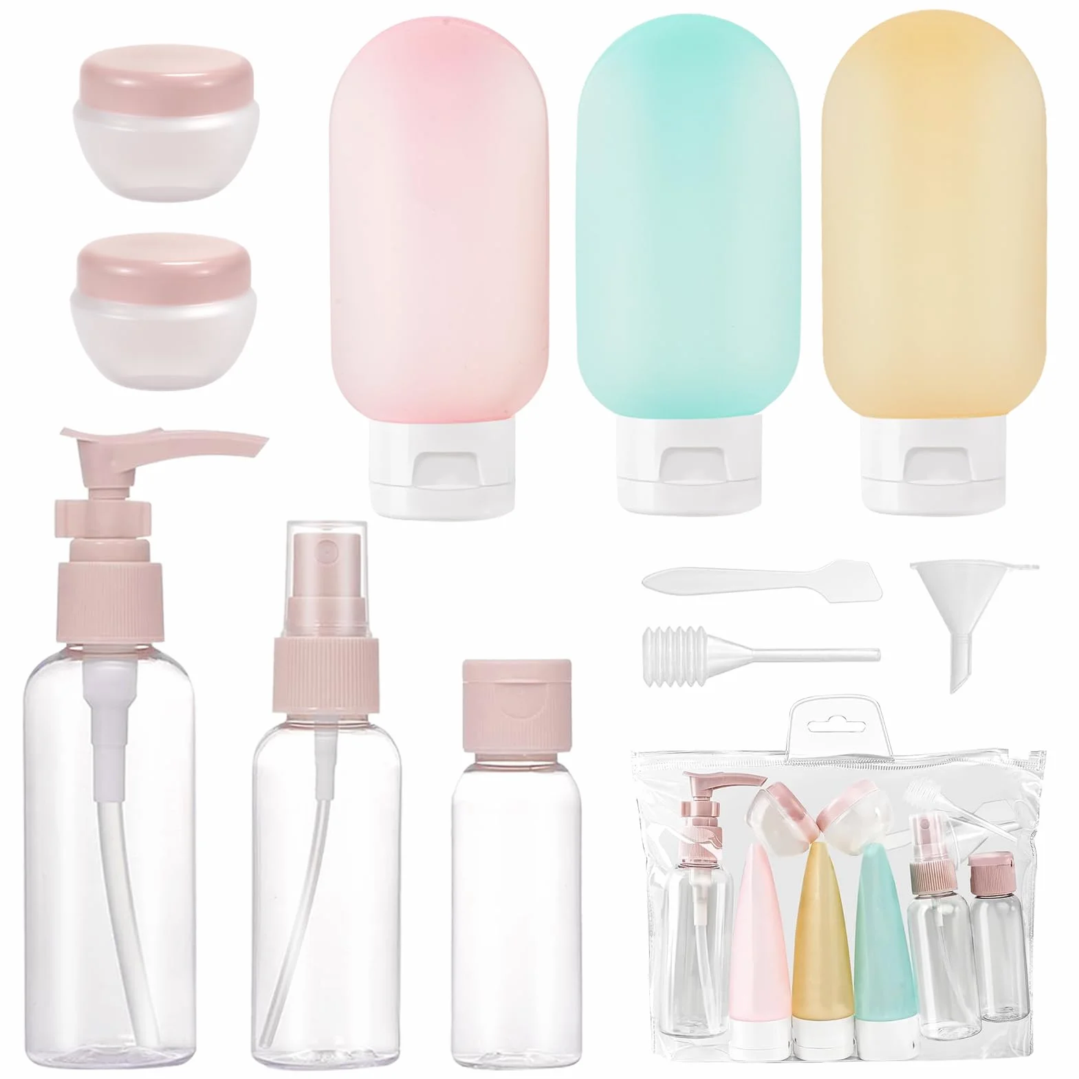 Bottiglie da viaggio, 11 pezzi set portatile da riempire Set di bottiglie di plastica flaconi viaggio ricaricabili Kit Contenitori da Viaggio Flaconi con Custodia per Shampoo, Liquidi and Lozione.