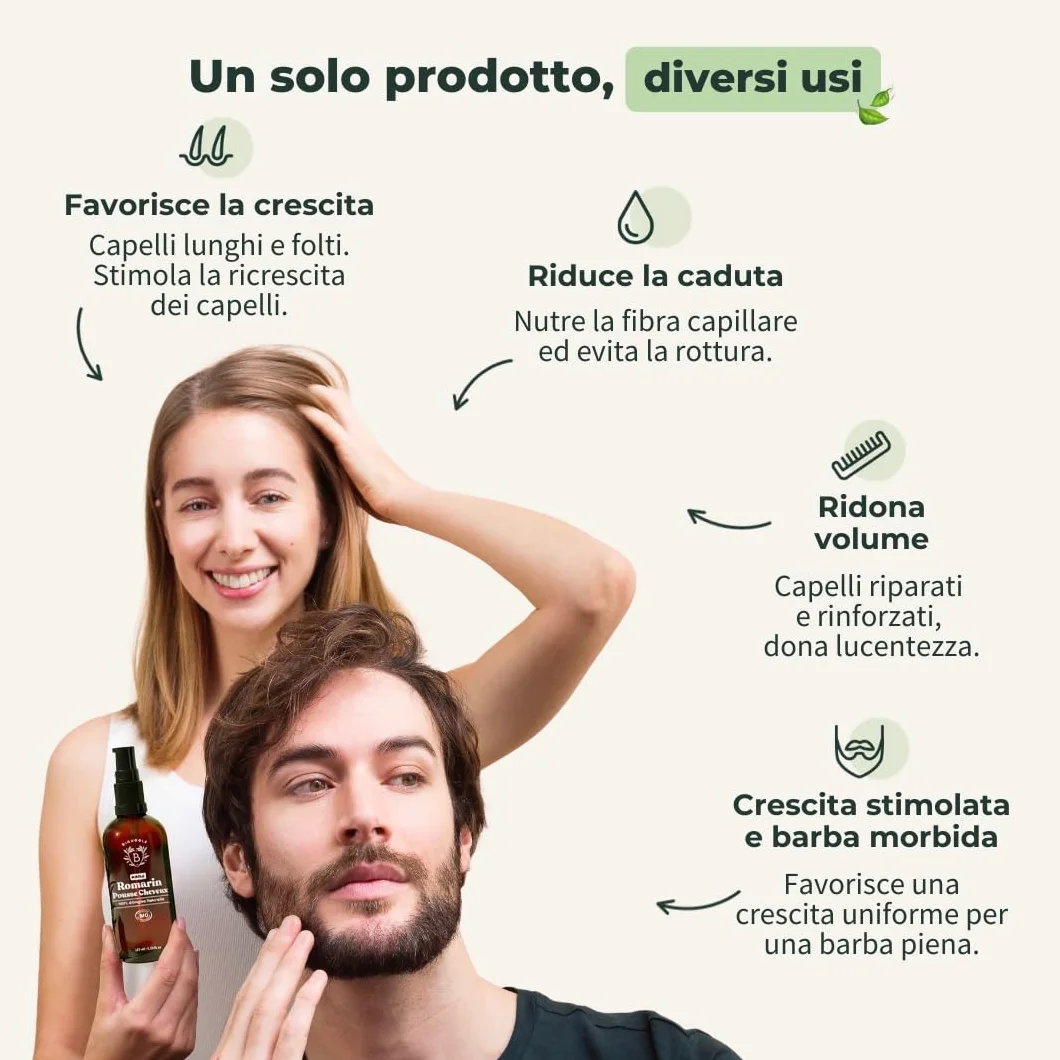 BIONOBLE Olio di Rosmarino per Capelli Bio 50ml - Stimola Crescita, Nutre il Cuoio Capelluto