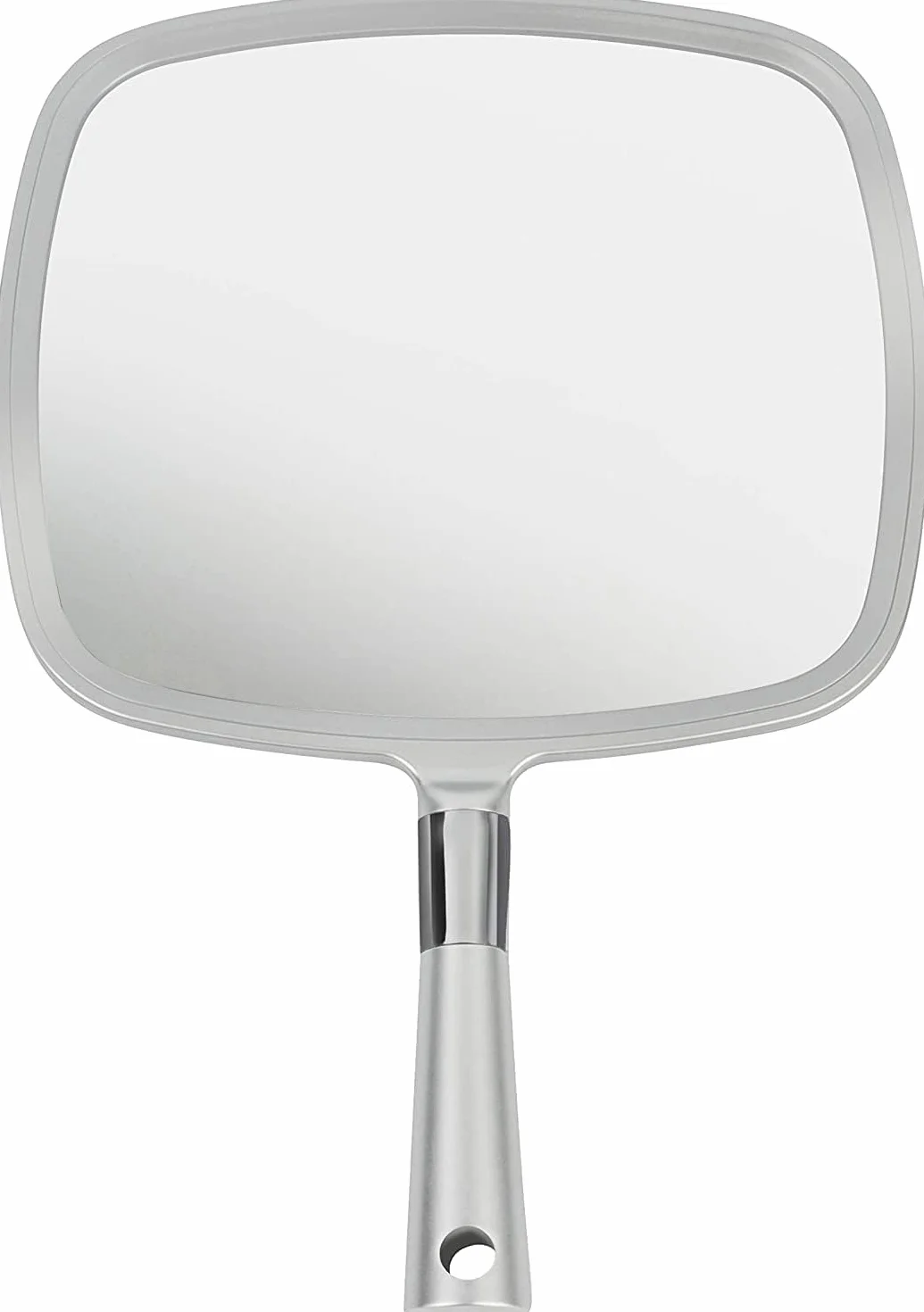 Specchio a mano portatile grande per trucco Mirrorvana con manico ergonomico argento