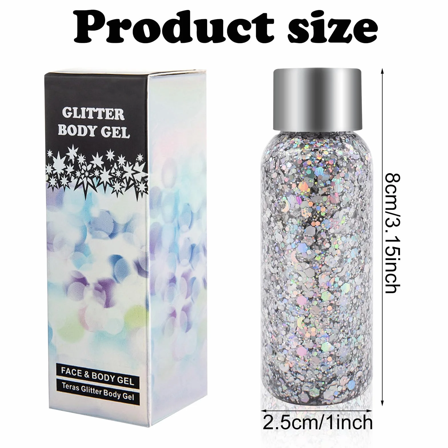 6 Bottiglia Glitter Body Gel,Brillantini Make Up,Gel Glitterato Viso con Lustrini,per Viso,Unghie,Occhi,Labbra,Capelli,Corpo,per Musica,Festival,Feste in Maschera(Bianco/Oro/Argento/Rosa/Verde/Viola)