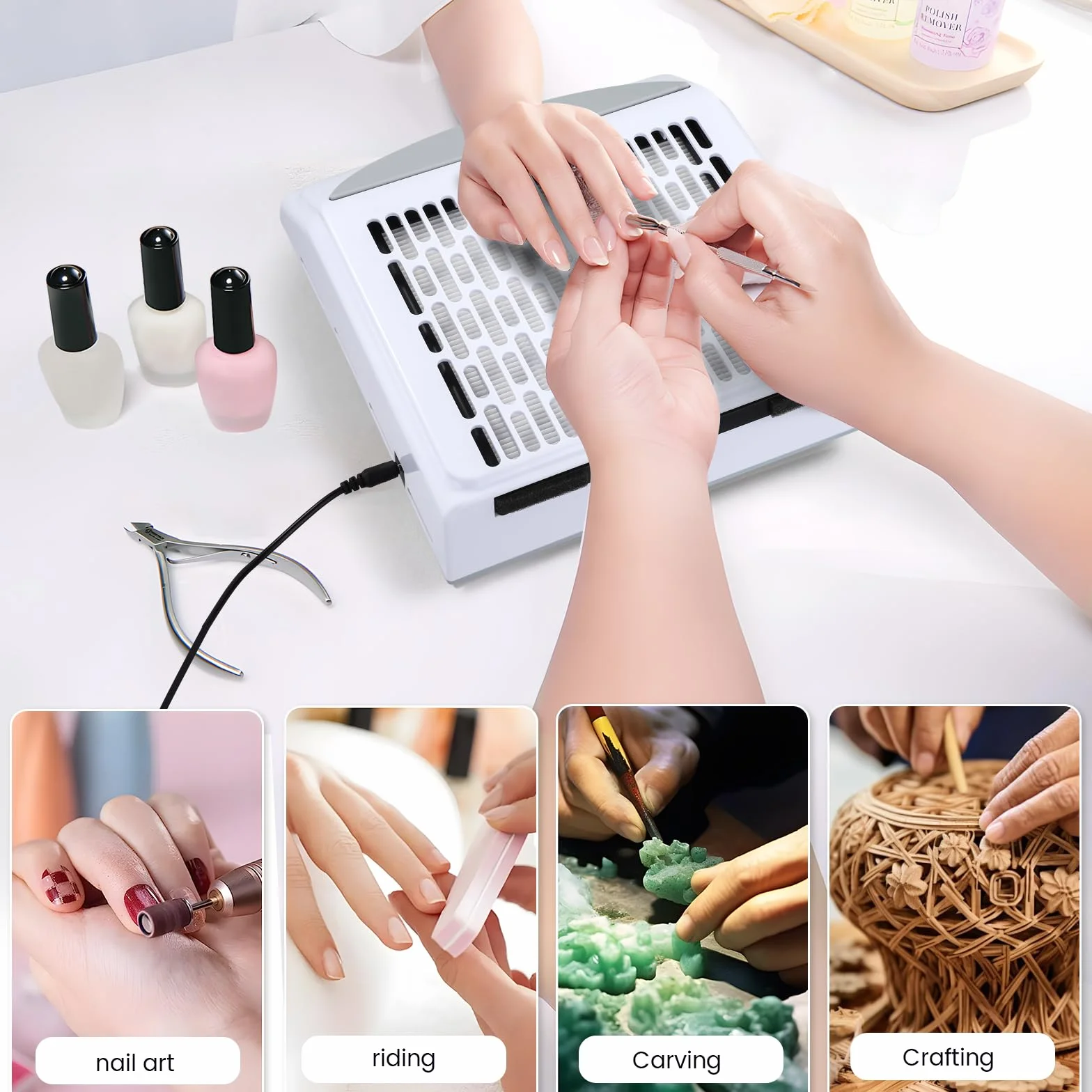Aspiratore Unghie 100W,aspiratore unghie professionale,Vacuum Nail Speed Regolabile,Aspirapolvere per Manicure con Velocità Regolabile,Filtro Riutilizzabile e USB per Ricarica Smartphone