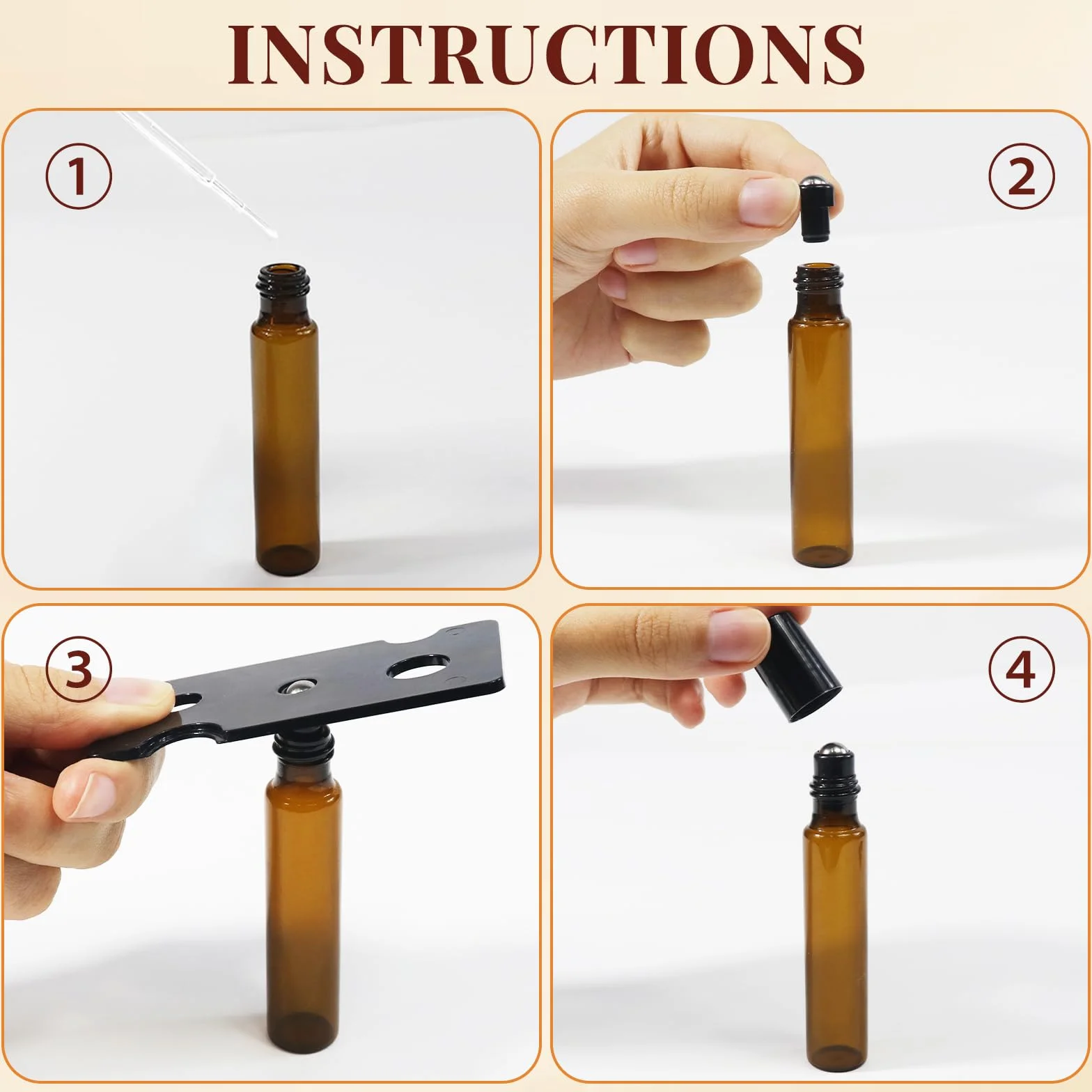 Redamancy Rollon - Bottiglie di vetro per oli essenziali, 10 ml, bottiglie roll-on, bottiglie vuote, bottiglie di vetro marrone per oli, fragranze e cosmetici