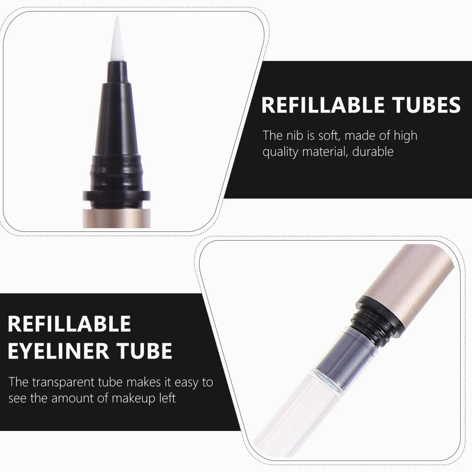 Tubo Eyeliner Ricaricabile da 1ml in Plastica Oro, 5 Pezzi | Contenitore Vuoto per Riempimento Diy, Formato Tascabile, Adatto a Grossisti e Rivenditori Cosmetici