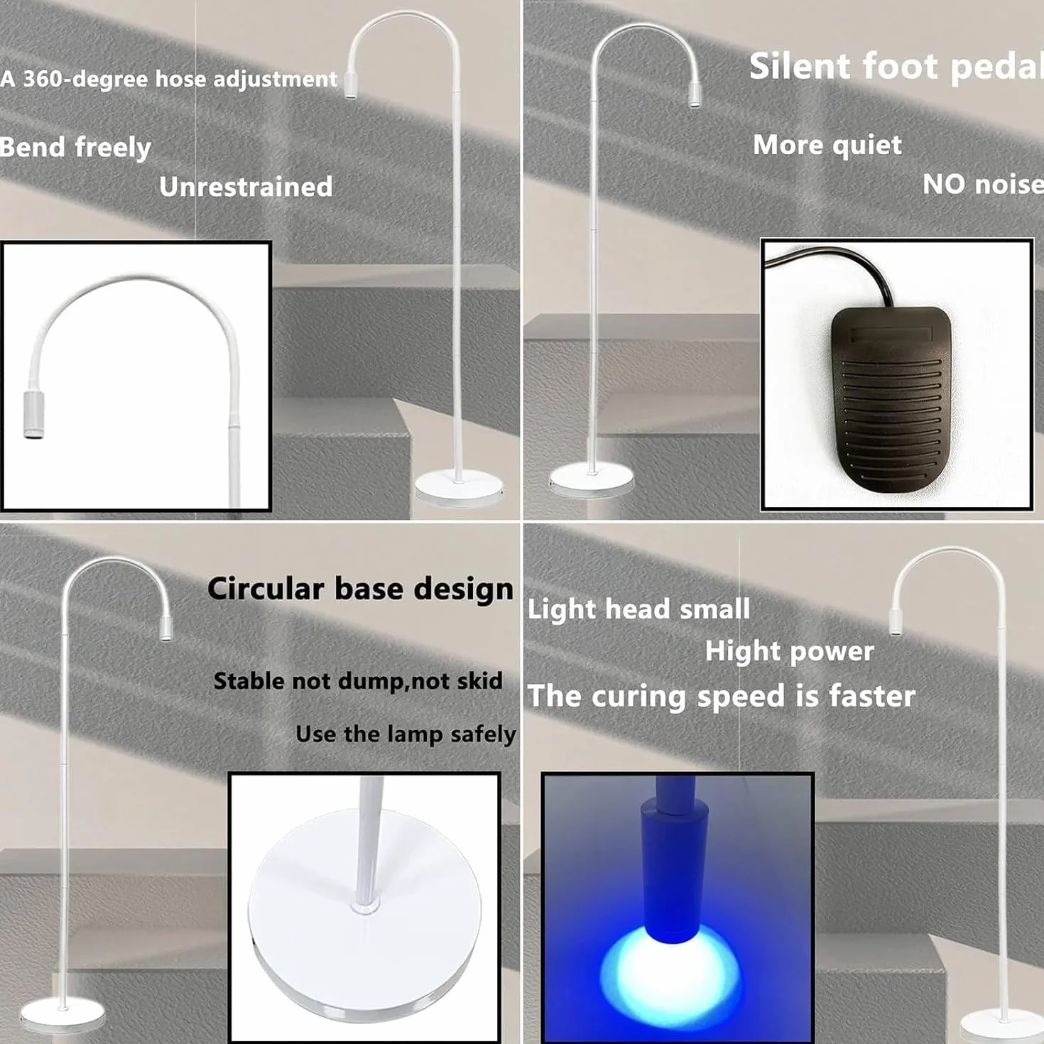Lampada Uv Per Polimerizzazione Colla, Lampada Per Estensione Ciglia Uv Led + Benda Sull'Occhio + Occhiali + Interruttore A Pedale, Dimensione Spot Regolabile,Colla Polimerizza In 1-3 Secondi,White