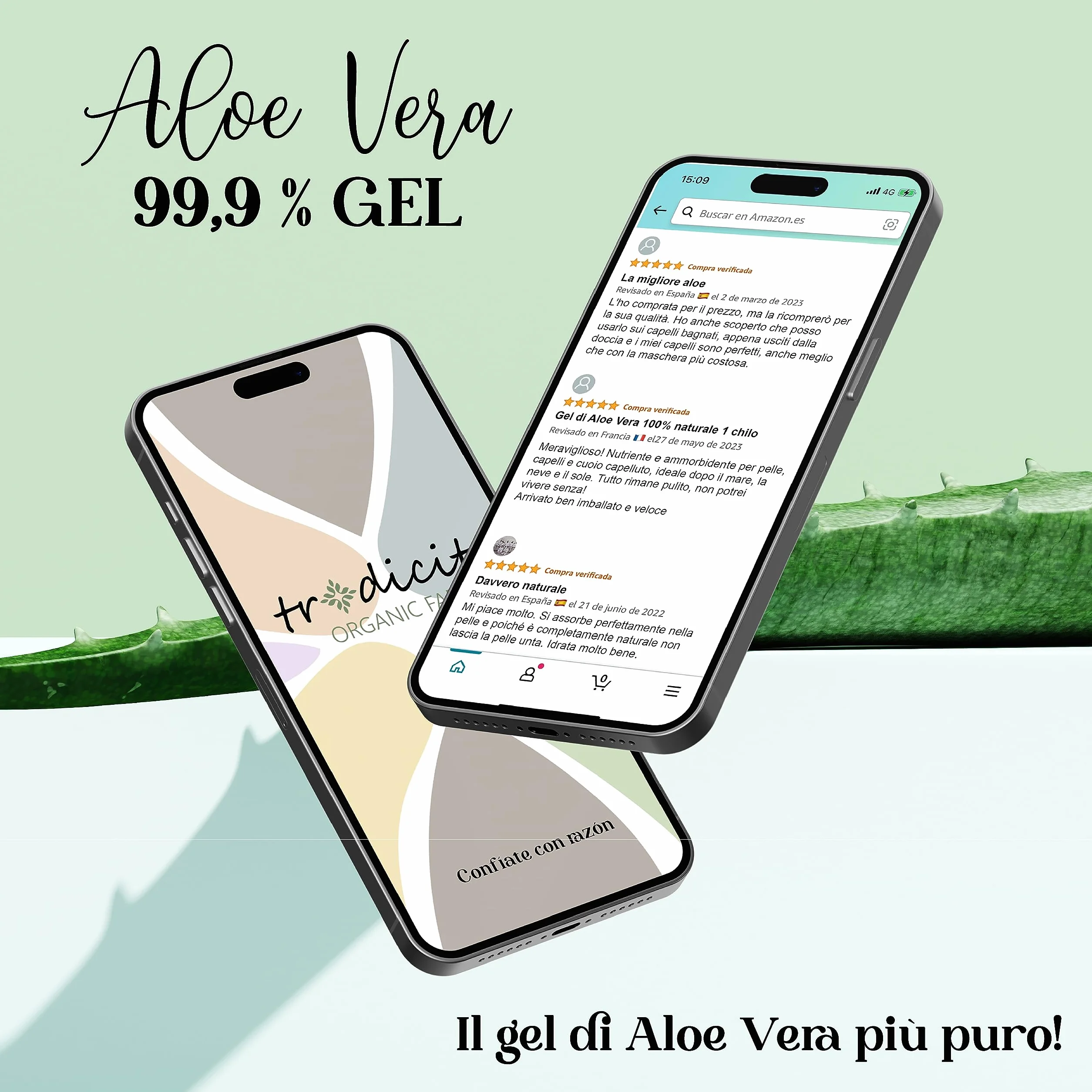 Gel di Aloe Vera Puro al 100% - Idratante per Viso, Corpo e Capelli - Lenitivo per Scottature, Dopobarba e Trattamento Acne- 1000 ml 1 kg