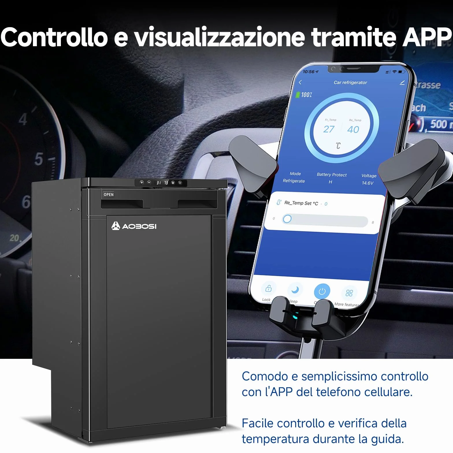AAOBOSI Frigo Portatile 83L 12/24V DC -20°C a 20°C con APP e Luci LED per Campeggio Caravan Auto Camper