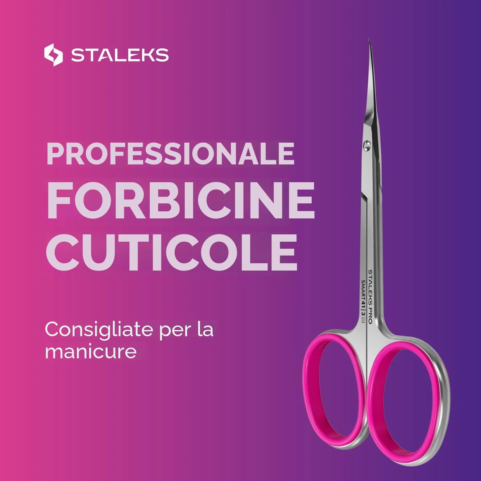 Staleks Pro Forbici Professionali per Pelle Cuticola Lame con Gancio Manici in Silicone Rosa Smart 41 Type 3 SS-41/3