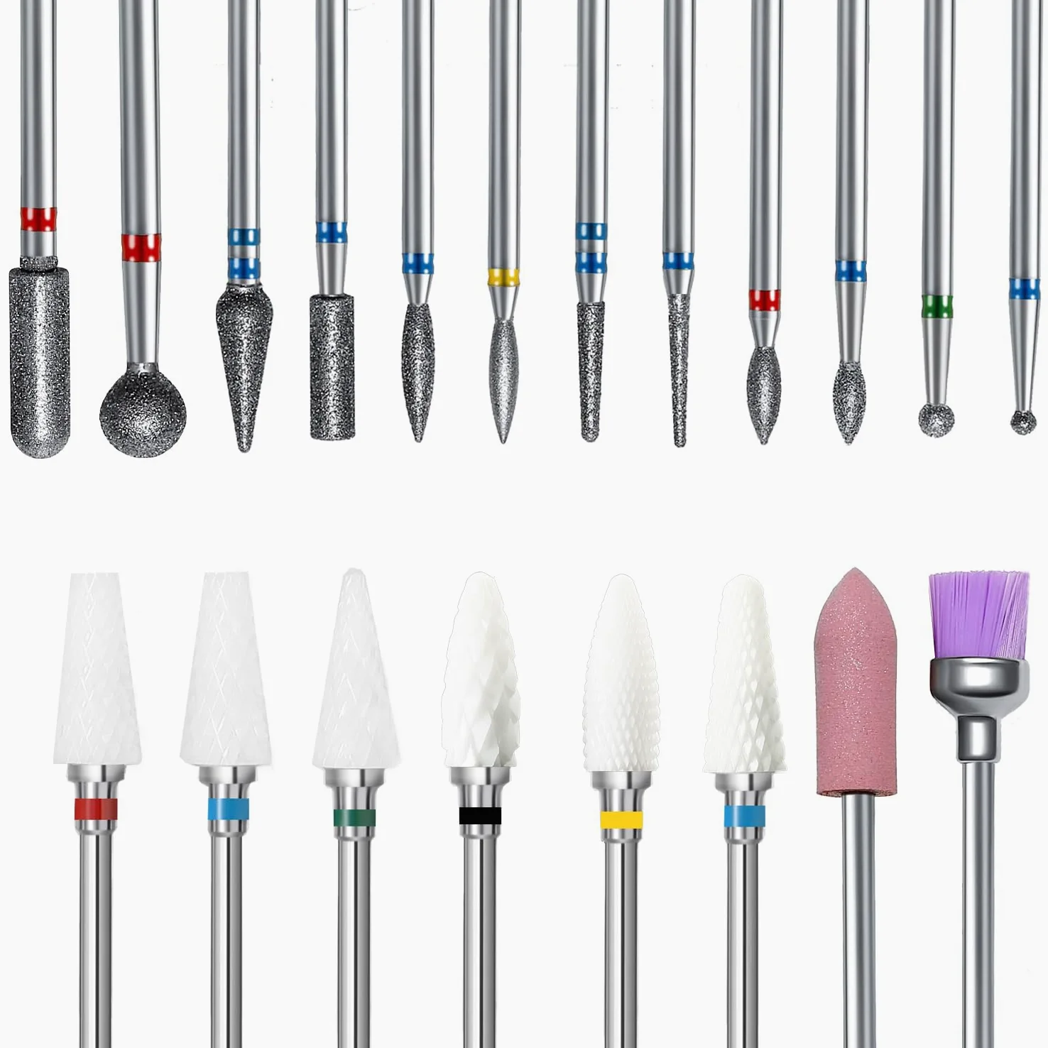 Set di 22 punte per trapano per unghie, in ceramica con diamante arcobaleno per fresa per unghie in gel acrilico per casa e salone